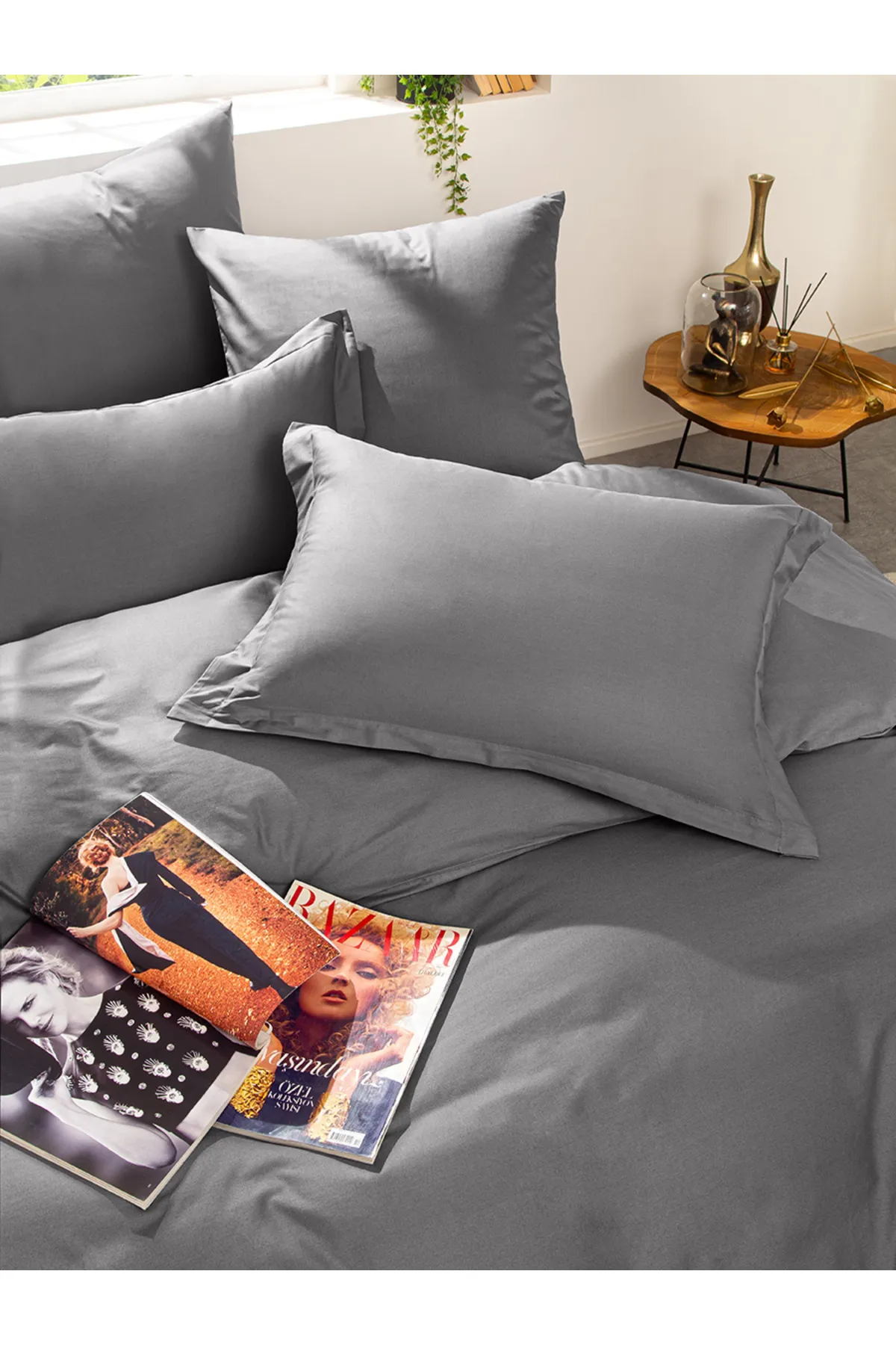 Karna Home  Klassisches Doppel-Bettbezug-Set aus Baumwollsatin