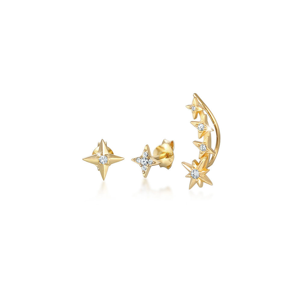 Elli Elli Boucles d'Oreilles Ear Climber Stecker Set Astro Sterne 925 Silber Boucles d'oreilles