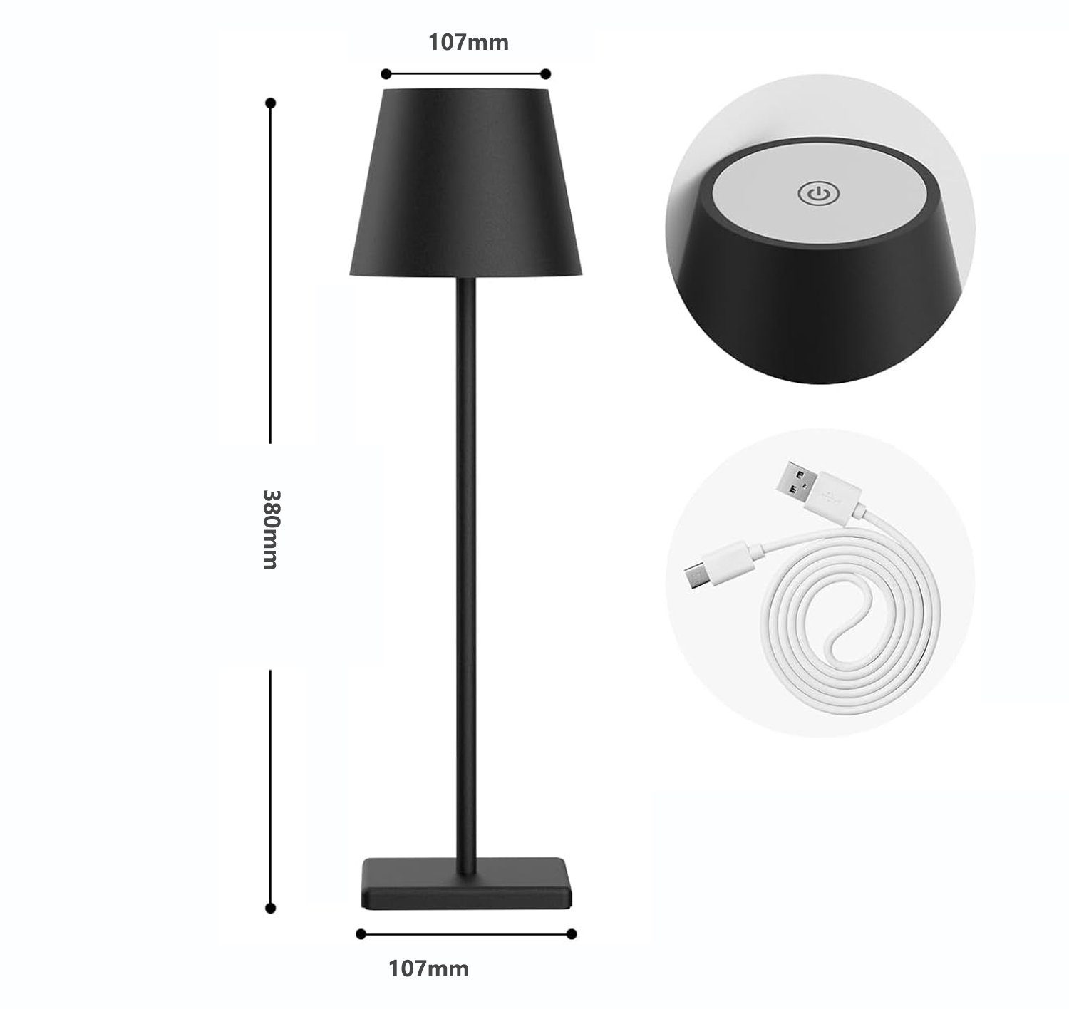AKKEE LED Tischleuchte Nachttischlampe LED Tischlampe Akku,kabellos IP54 USB Wiederaufladbar, 2 Stück LED Dimmbare Akku Tischleuchte, LED fest integriert, Warmweiß, Tischleuchte Für Innen und Aussen 3000k Warmes Weiß, IP54 Wasserdichte