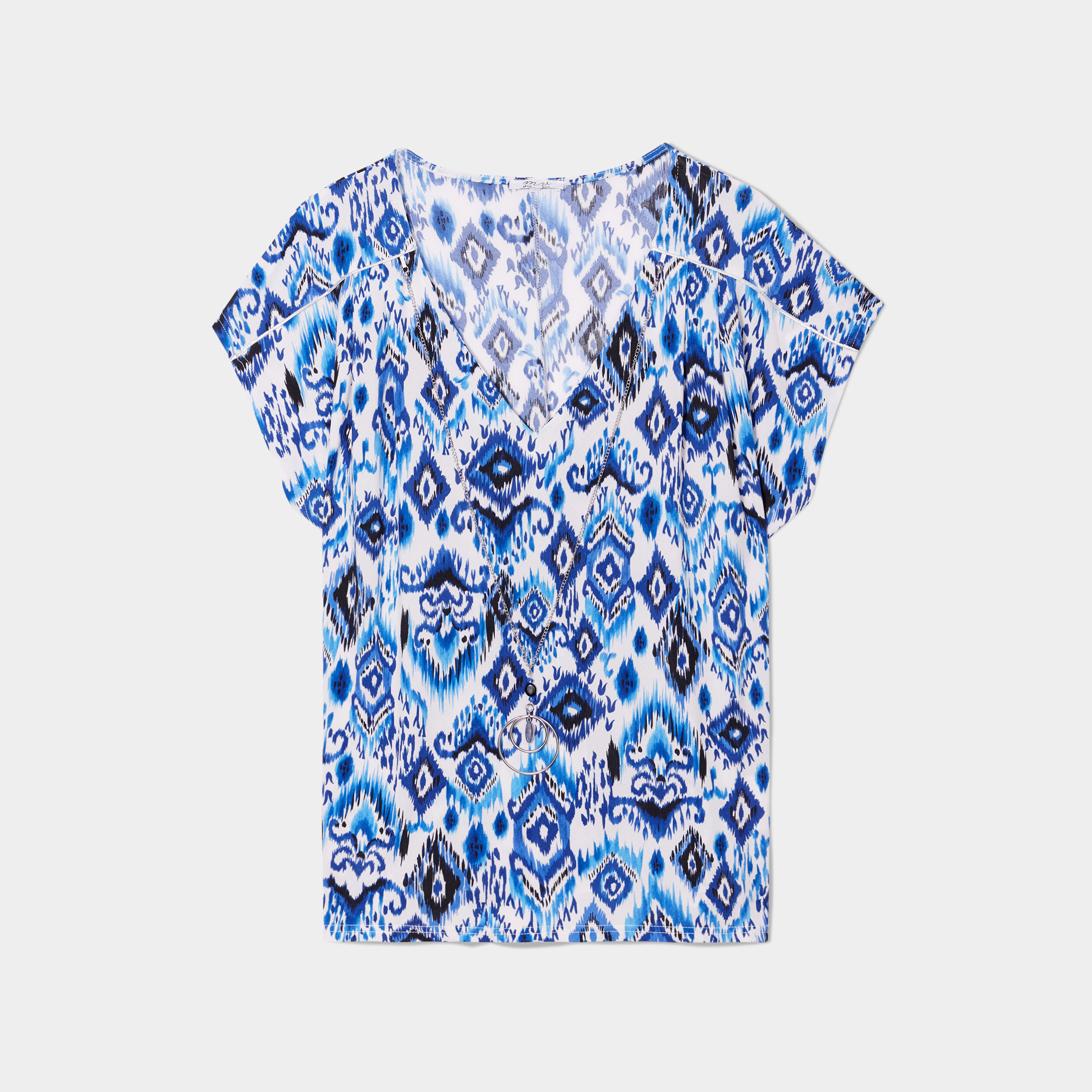 T-shirt col en V manches courtes ecru femme grande taille | La Halle