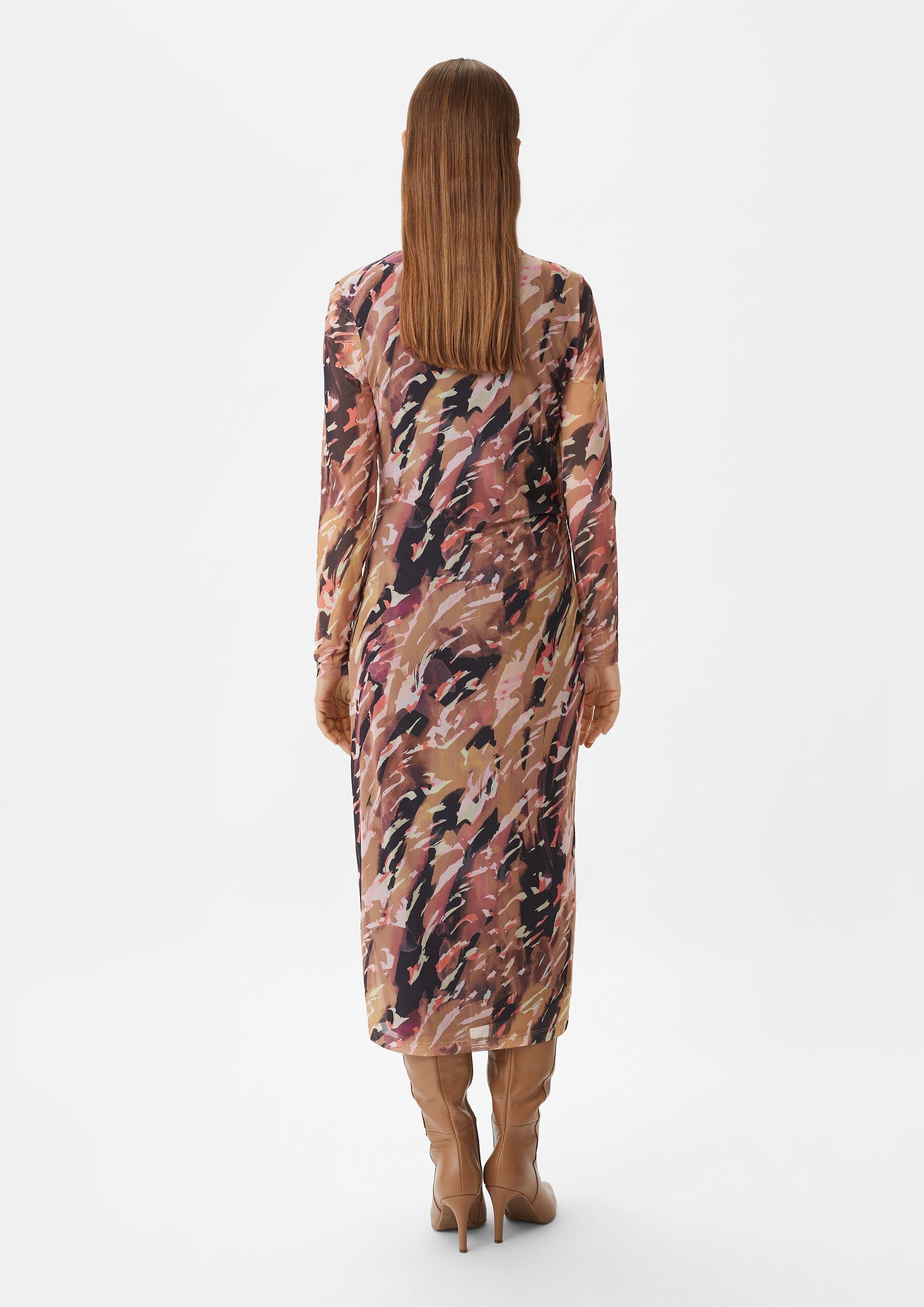 Comma Maxikleid Gemustertes Meshkleid mit Raffung Raffung
