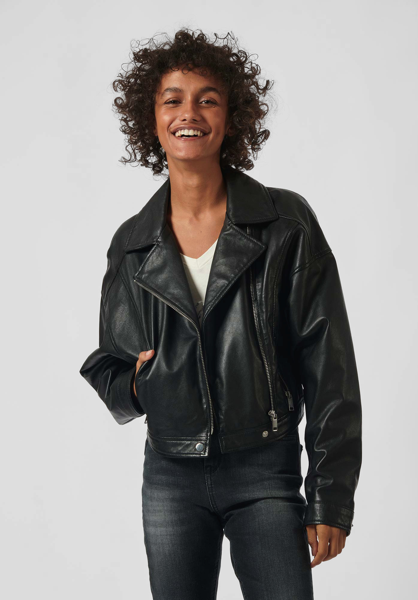 SLIVE  Veste en cuir noir Femme