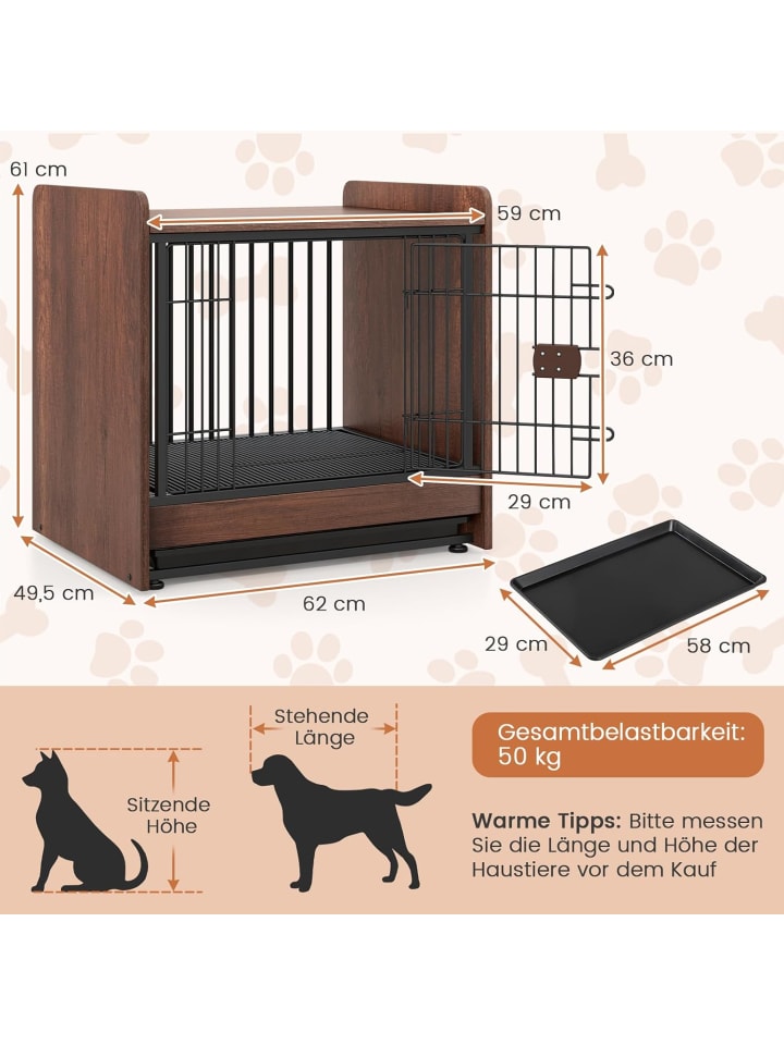 COSTWAY 2 in 1 Hundekäfig Nachttisch in Braun günstig kaufen onesize