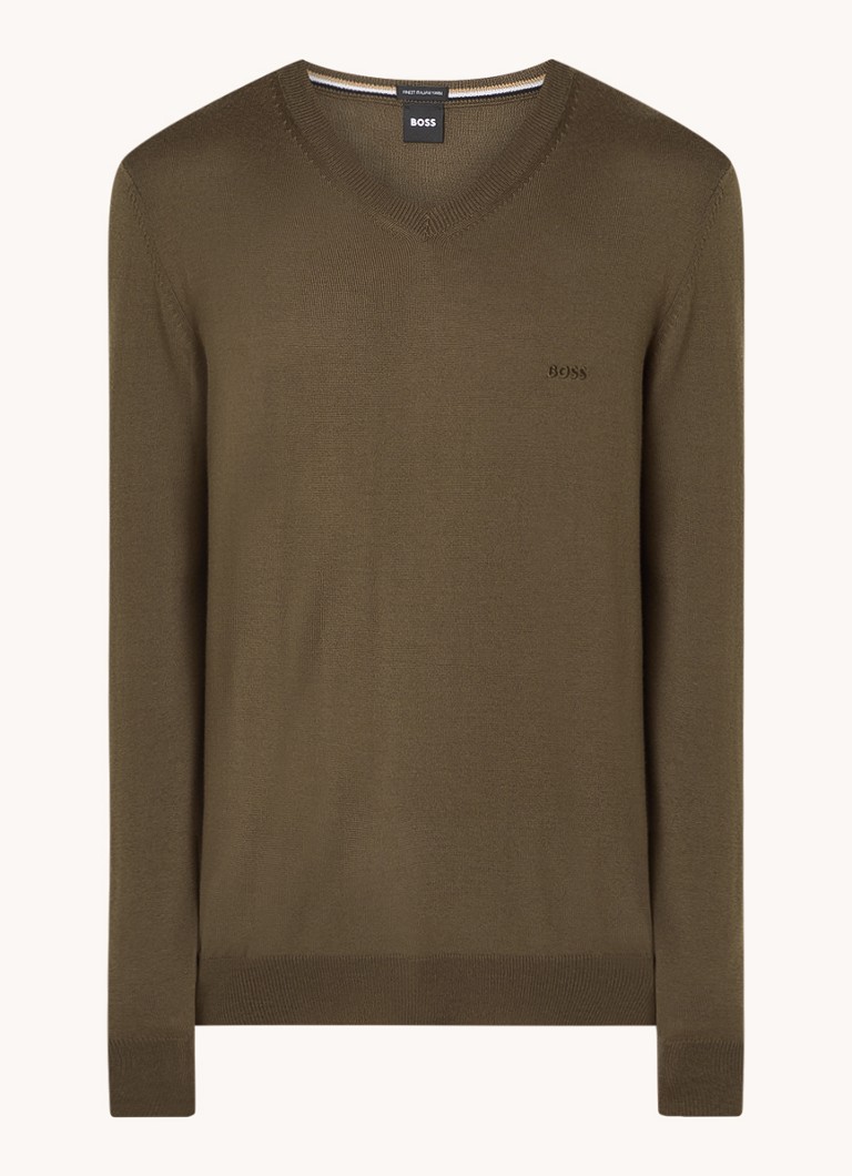 Pulover HUGO BOSS Baram din tricot fin cu decolteu în V din lână virgină