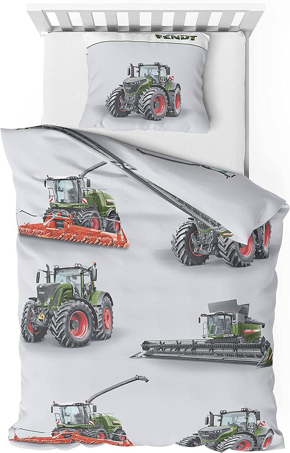 Bettwäsche Traktoren Bettwäsche 135x200 Jungen, Traktor & Mähdrescher Design, Bettwäsche aus 100% Baumwolle, FENDT Biber Bettwäsche, Träumschön