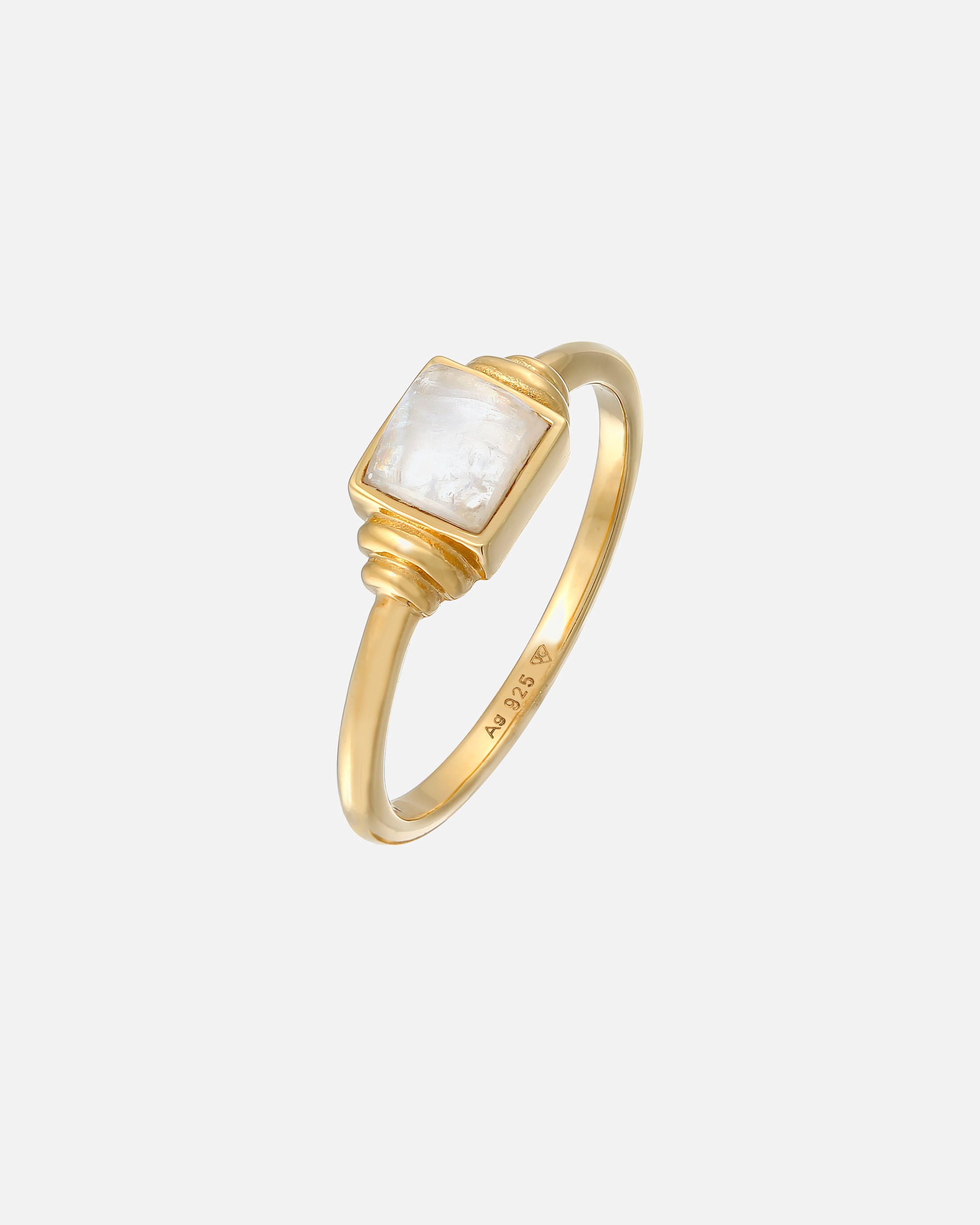 Anello quadrato vintage da donna Elli PREMIUM con pietra di luna in argento sterling 925 placcato oro