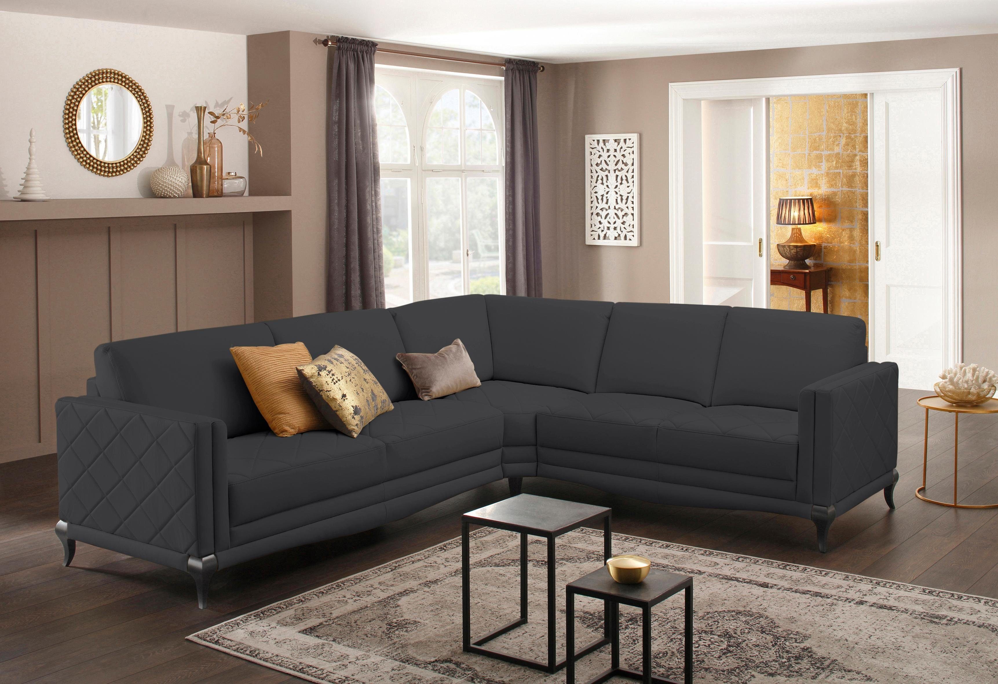 Home affaire Ecksofa Brahms, Federkern, hohe Holzfüße in edler Optik, Karosteppung