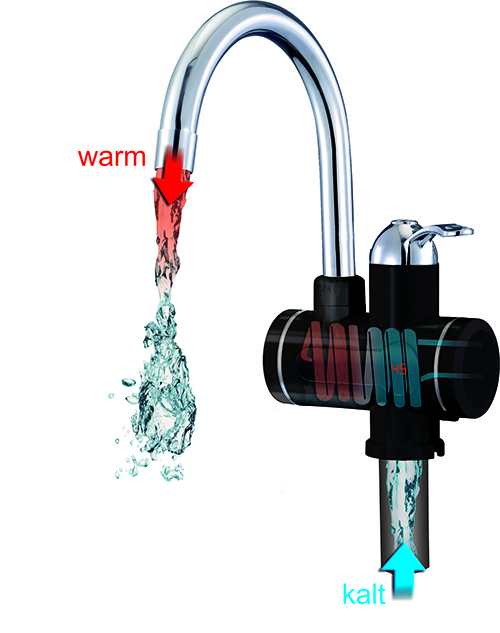 MAUK 2in1 Armatur-Durchlauferhitzer/ Wasserhahn Schwarz 2800-3000 W, 60°C