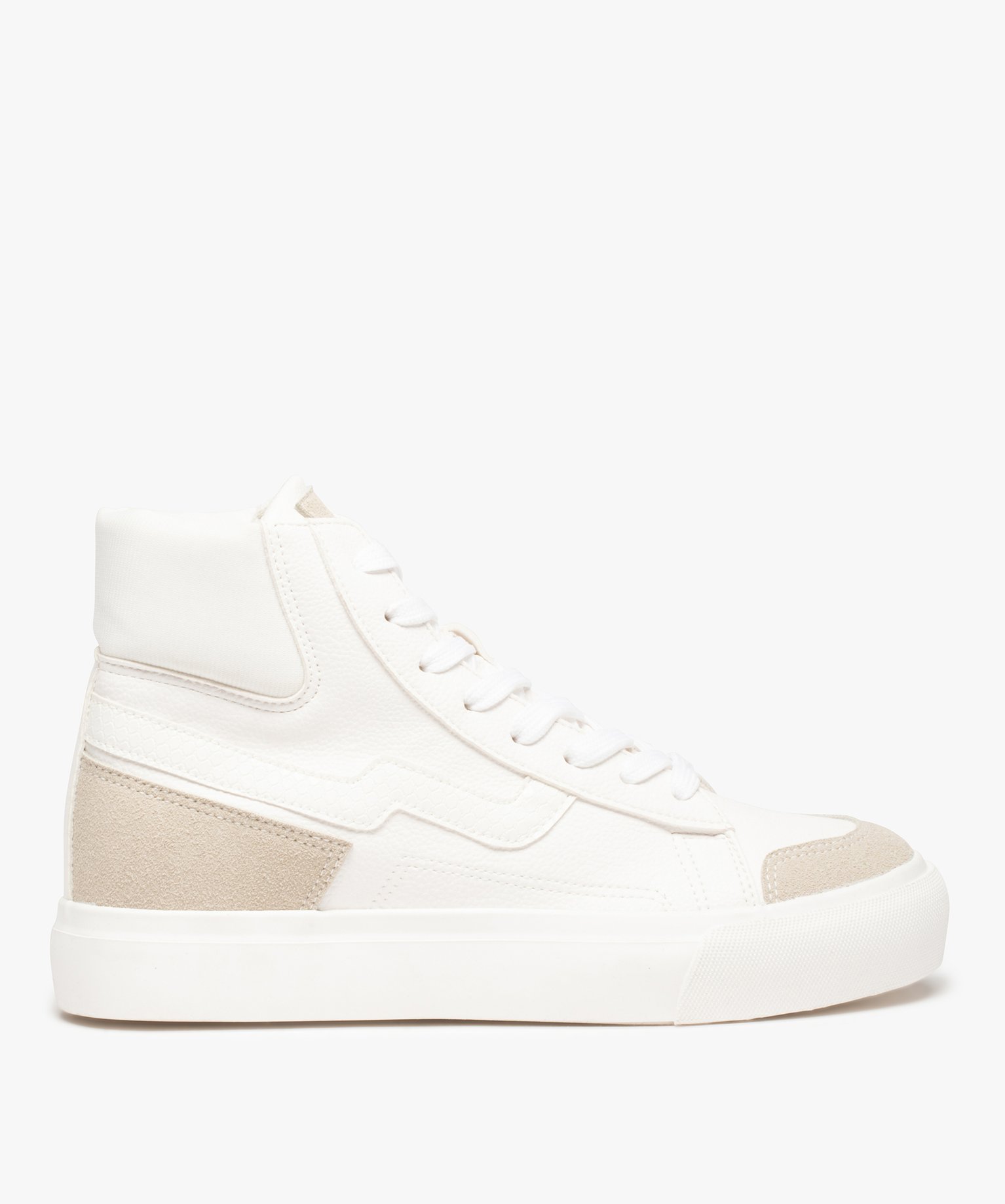 Baskets femme mid-cut bicolores à semelle compensée blanc | GEMO