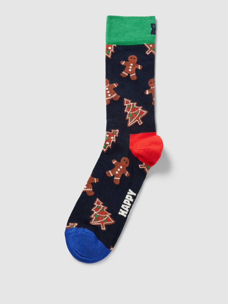 Socken mit Motiv-Print Modell 'Gingerbread Cookies' in dunkelblau