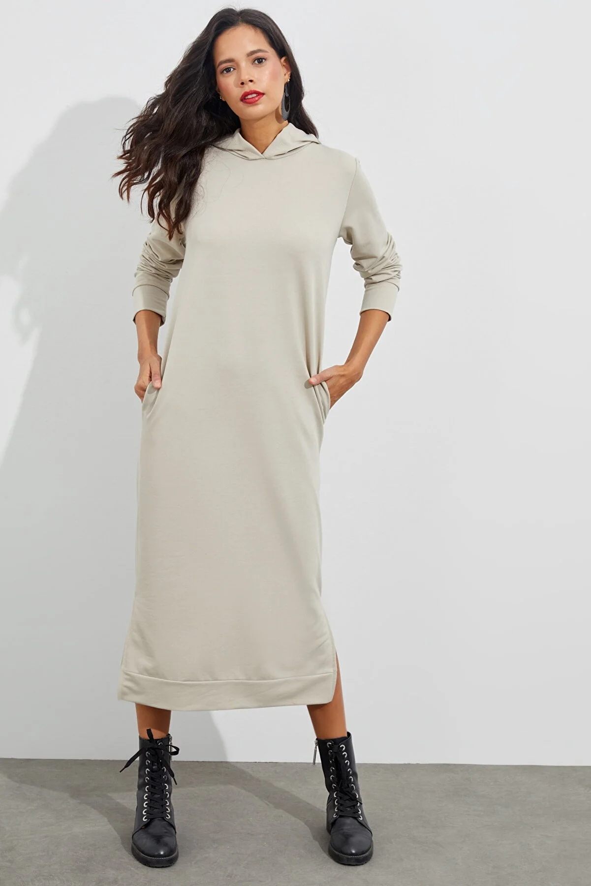 Cool & Sexy  Damen-Maxikleid mit Kapuze und Steinschlitz EY1111