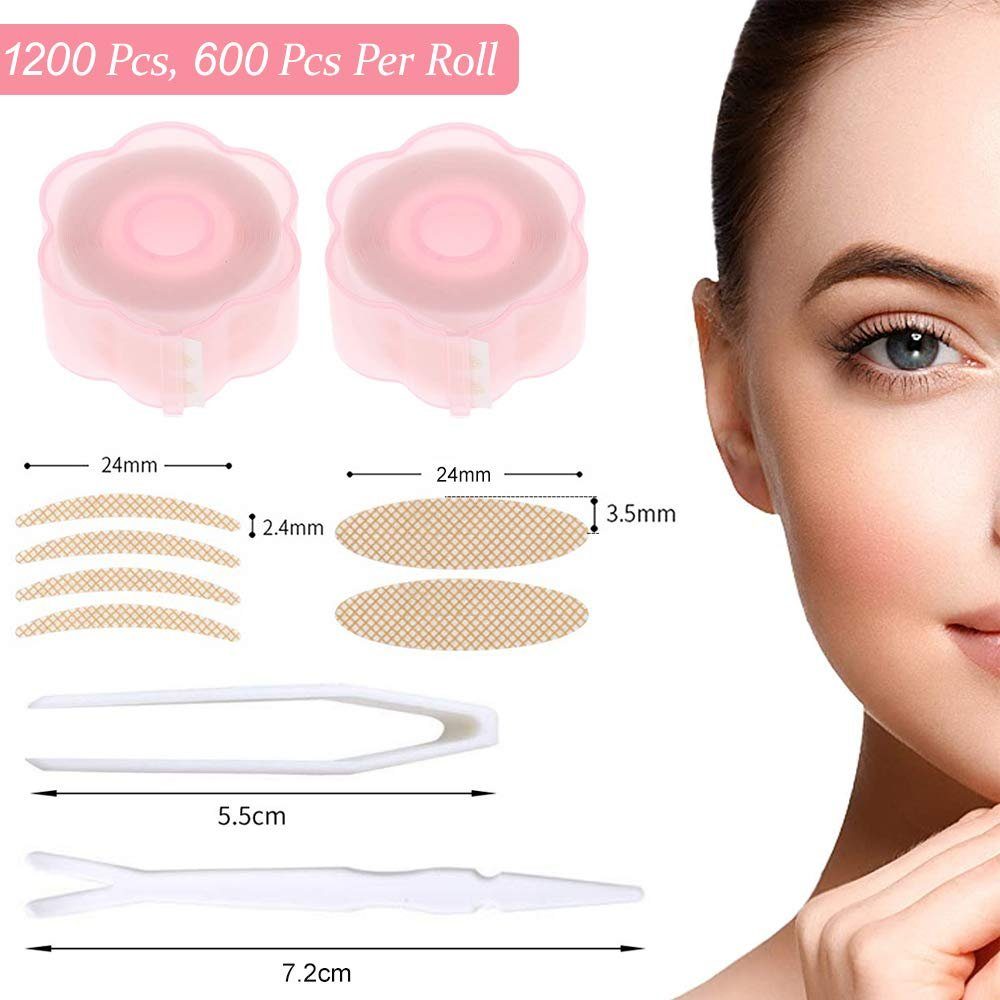 MORRENT Augenlid-Tape 1200 Stück Schlupflid Tapes, Augenlid Stripes Unsichtbare Doppelte Schlupflider Tape Augenlid Lifting ohne OP, Wasserdicht Eyelid Klebeband Augenlid Aufkleber Band mit Gabelstangen Pinzette, hochmatriel
