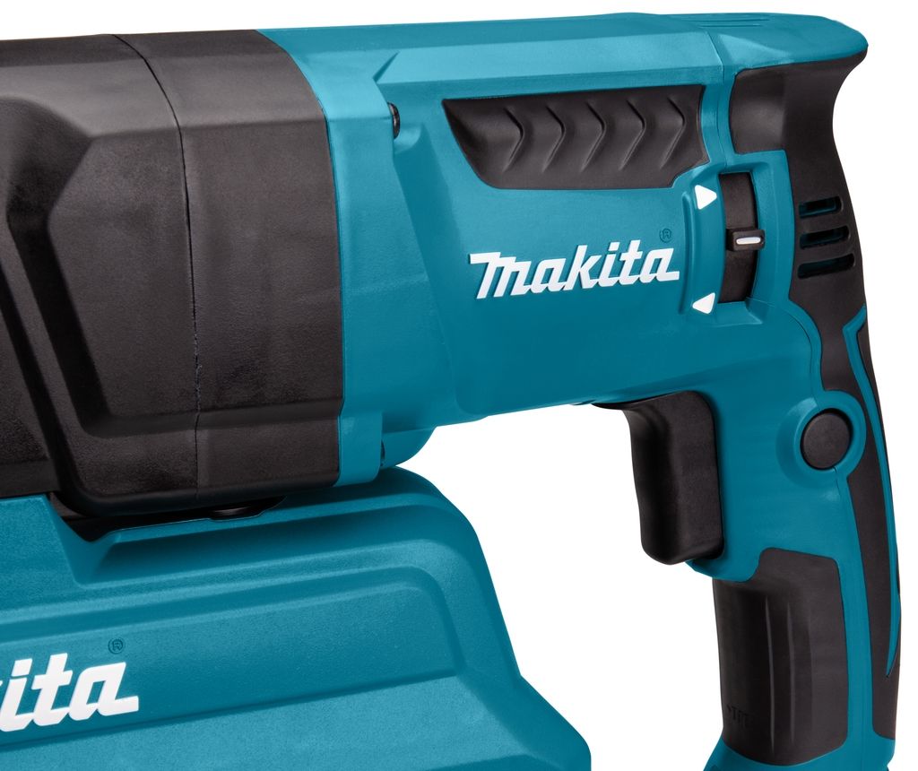 Martello combinato Makita HR2652J da 800 W e 2,4 J con sistema di aspirazione della polvere integrato.