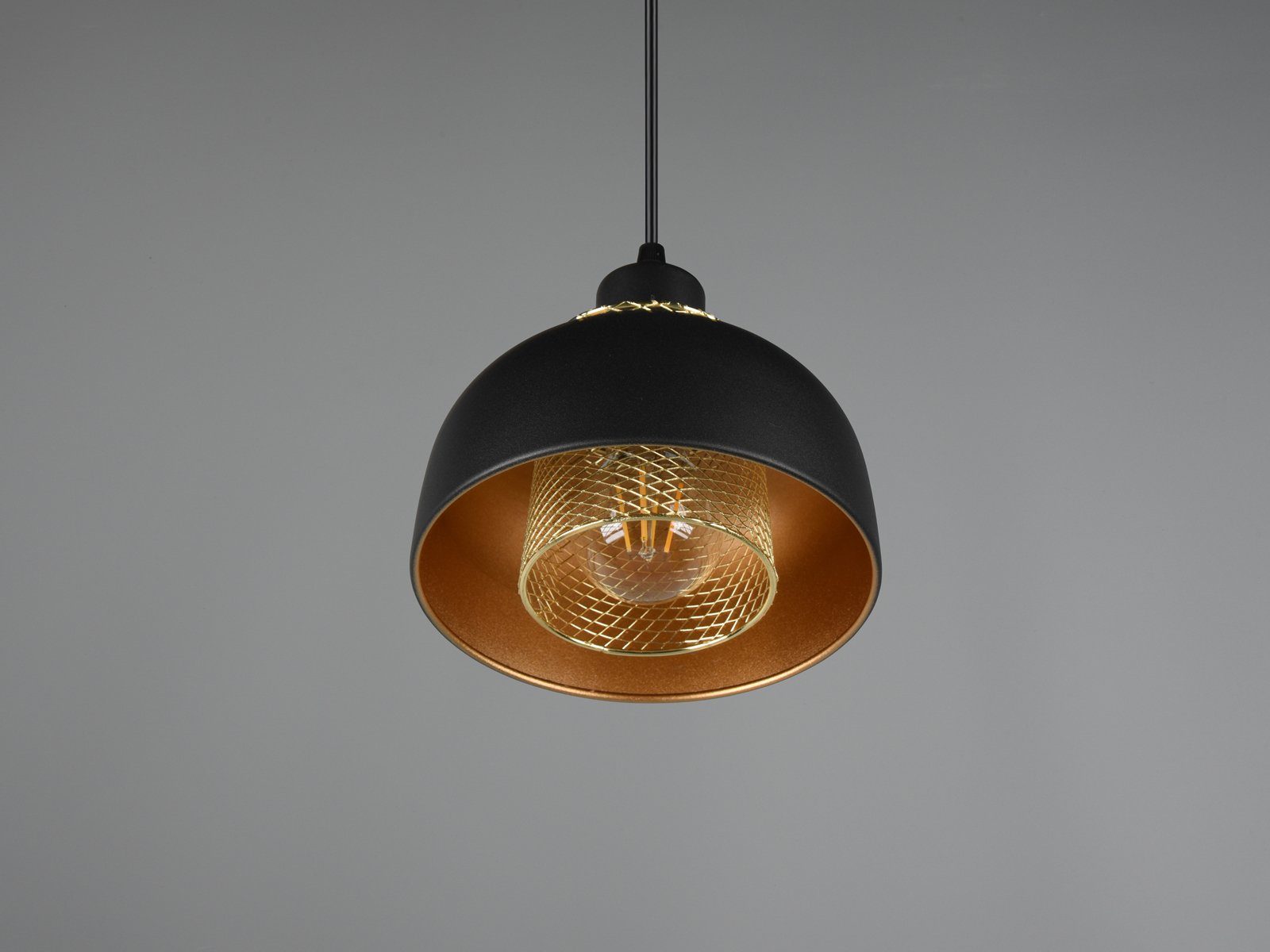 meineWunschleuchte LED Pendelleuchte, Dimmfunktion, LED wechselbar, warmweiß, Designer Esstischlampe einflammig über Kücheninsel Schwarz Gold, 18cm