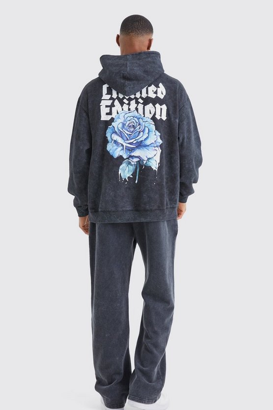 Oversize Hoodie mit Acid-Waschung und Rosen-Print