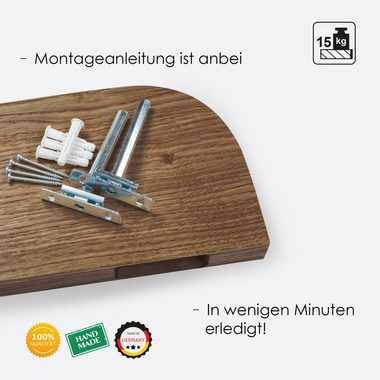 Rikmani Wandregal Holz Eiche massiv - Handgefertigtes Regal mit runden Ecken MARI II