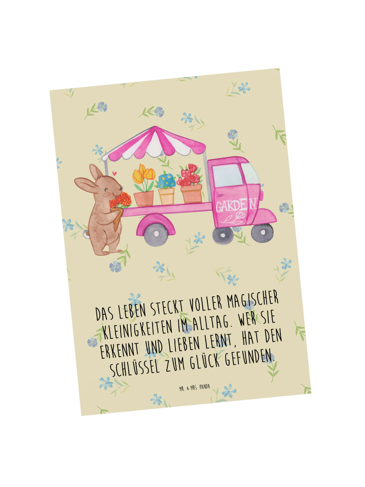 Mr. & Mrs. Panda Postkarte Osterhase Blumenwagen mit Spruch in Blumig günstig kaufen onesize