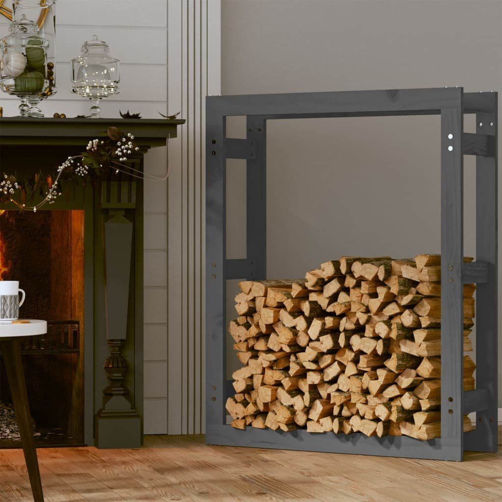 Tapferer Ping Kaminholzregal Kaminholzregal Grau 80x25x100 cm Massivholz Kiefer, (1-St)