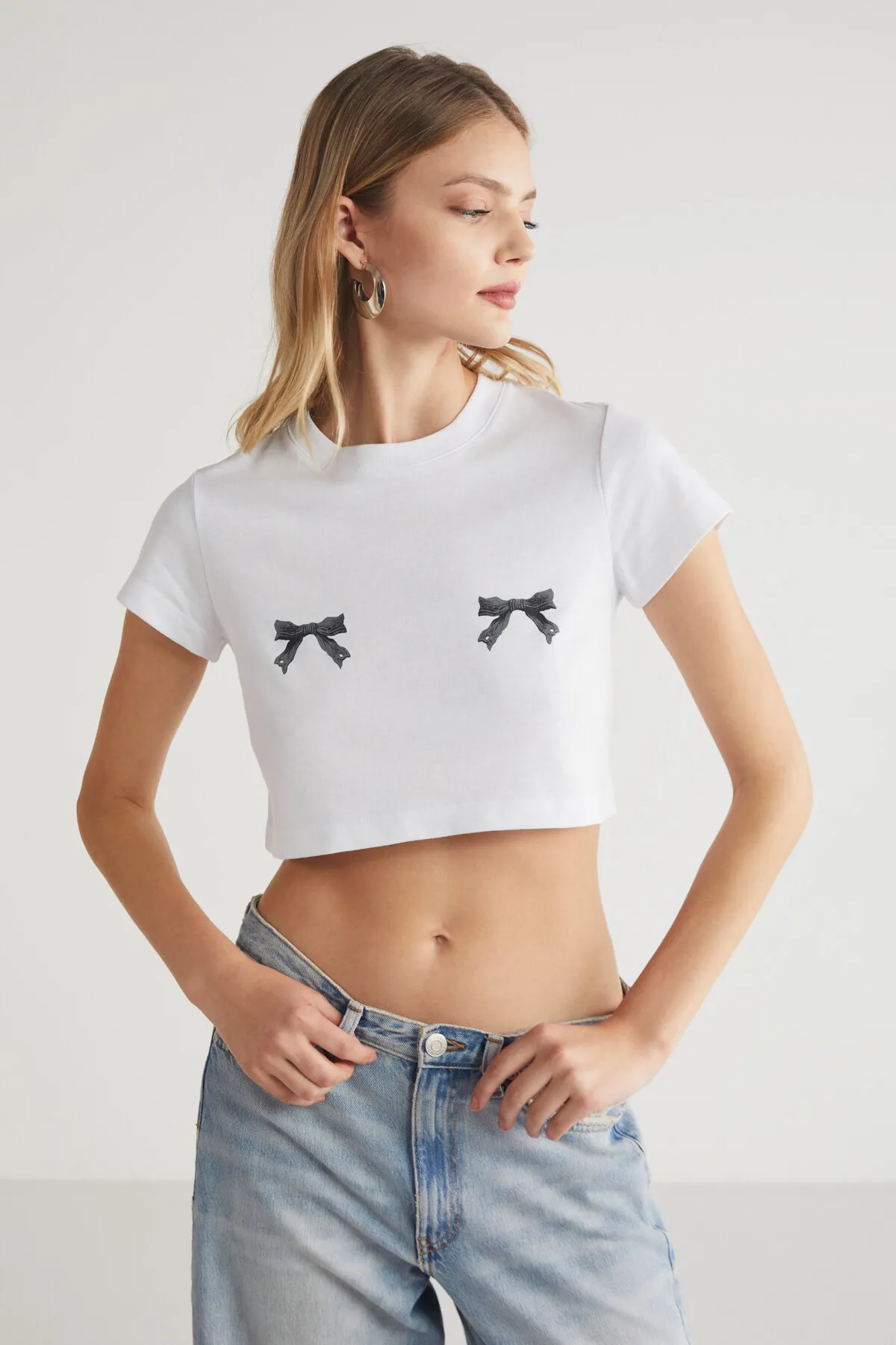 GRIMELANGE  CREAM – Kurzes, weißes T-Shirt mit Rundhalsausschnitt, 100 % Baumwolle, bedruckt