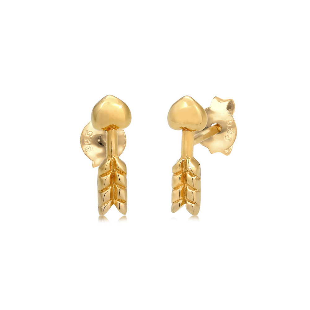 Elli Elli Boucles d'Oreilles Coeur Flèche Minimal Clous d'Oreille Femme - (925/1000) A Boucles d'oreilles