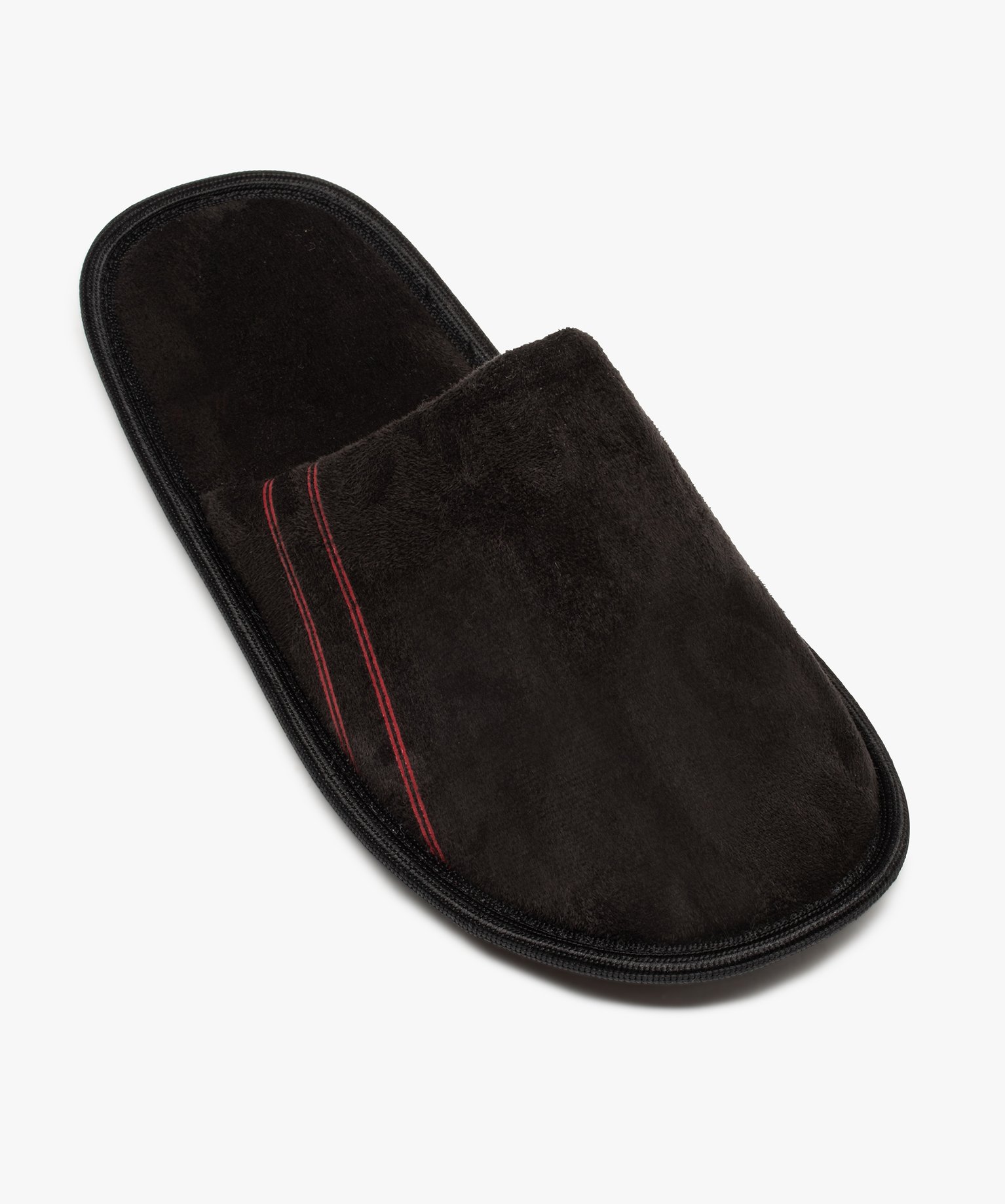 Chaussons homme mules plates en velours ras uni noir | GEMO