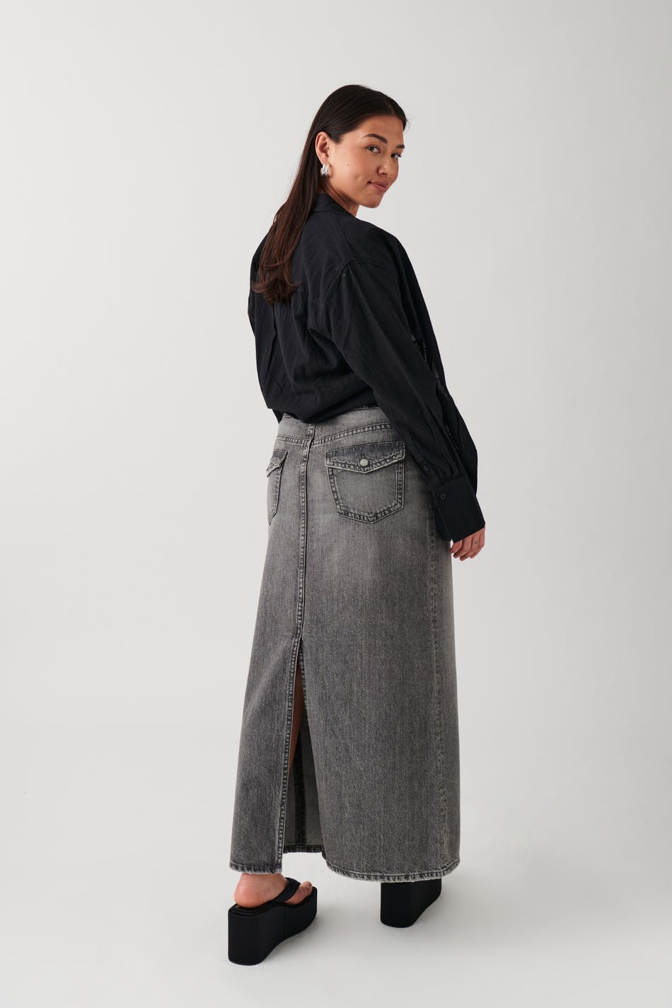 Y2k long denim skirt