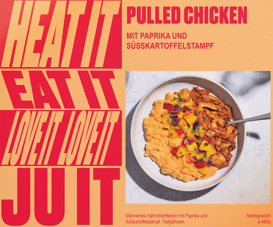 Juit Pulled Chicken mit Paprika und Süßkartoffelstampf