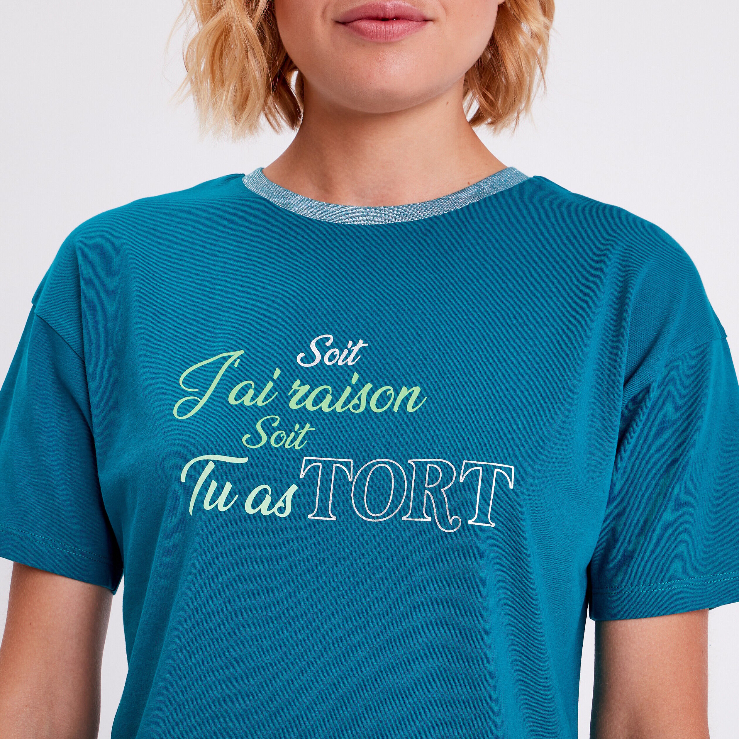 T-shirt manches courtes vert canard femme | Cache Cache