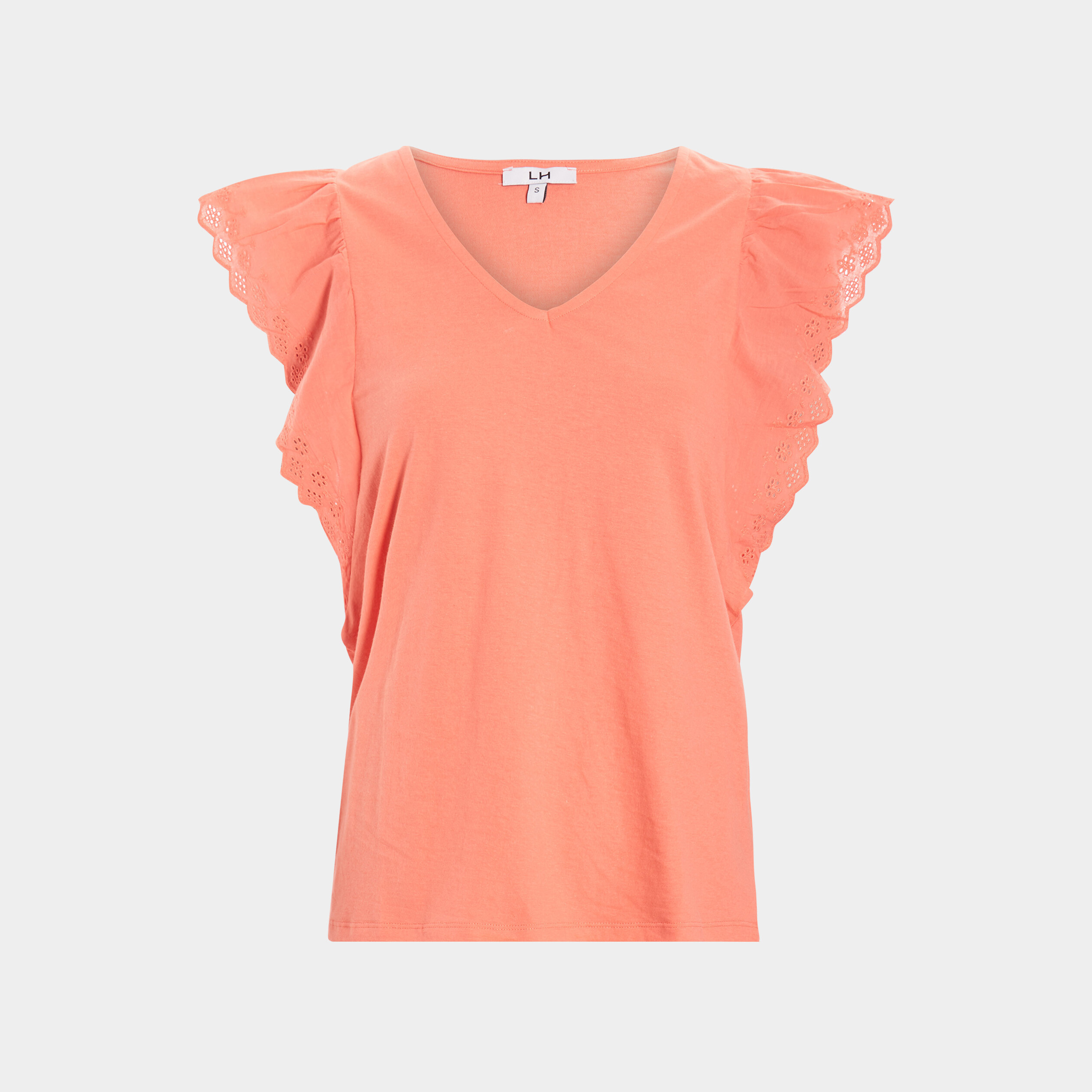 T-shirt manches courtes volantées rose corail femme | La Halle