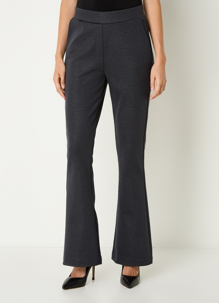 Pantaloni a zampa a vita alta color espresso con inserti in lurex