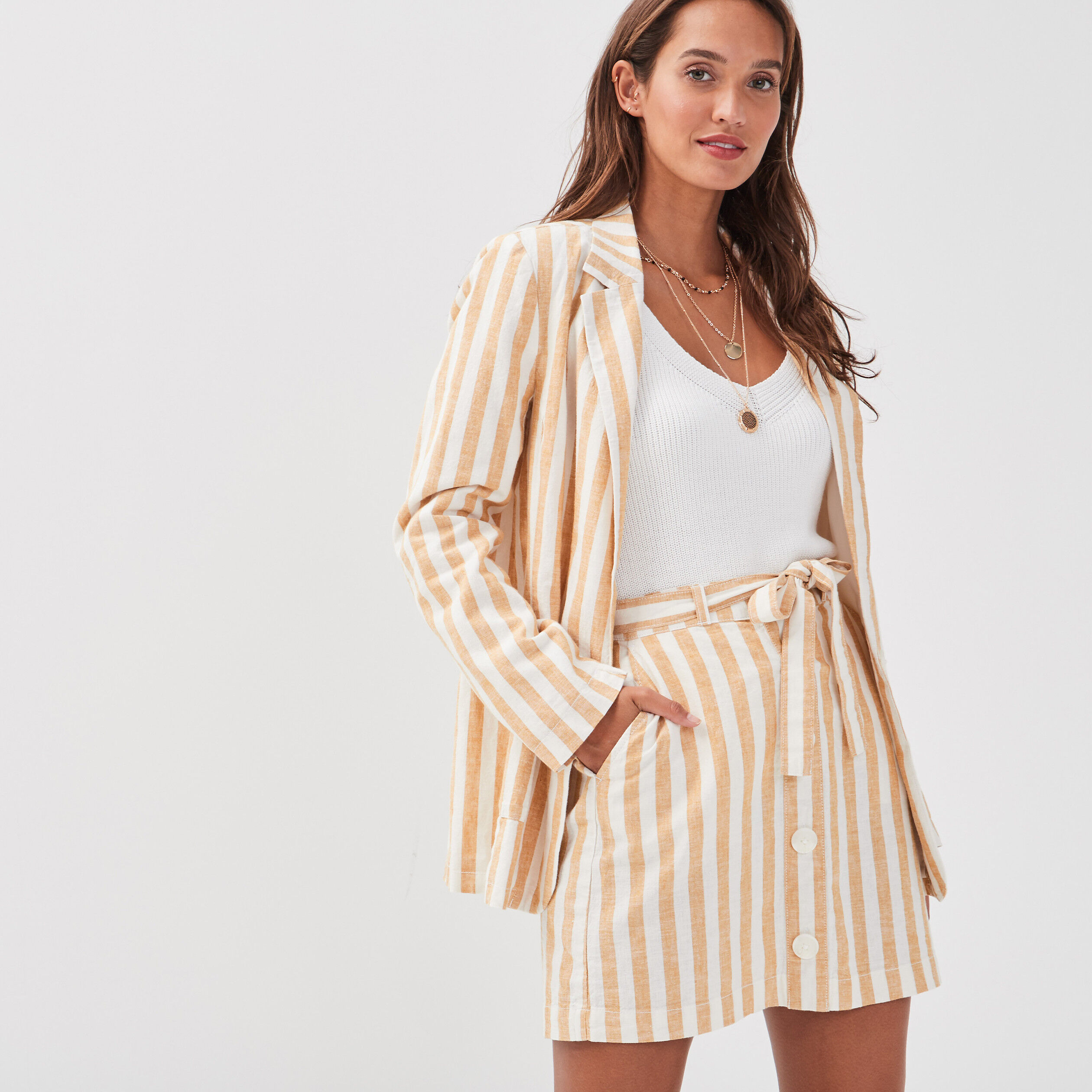 Veste blazer droite boutonnée blanc femme | Cache Cache