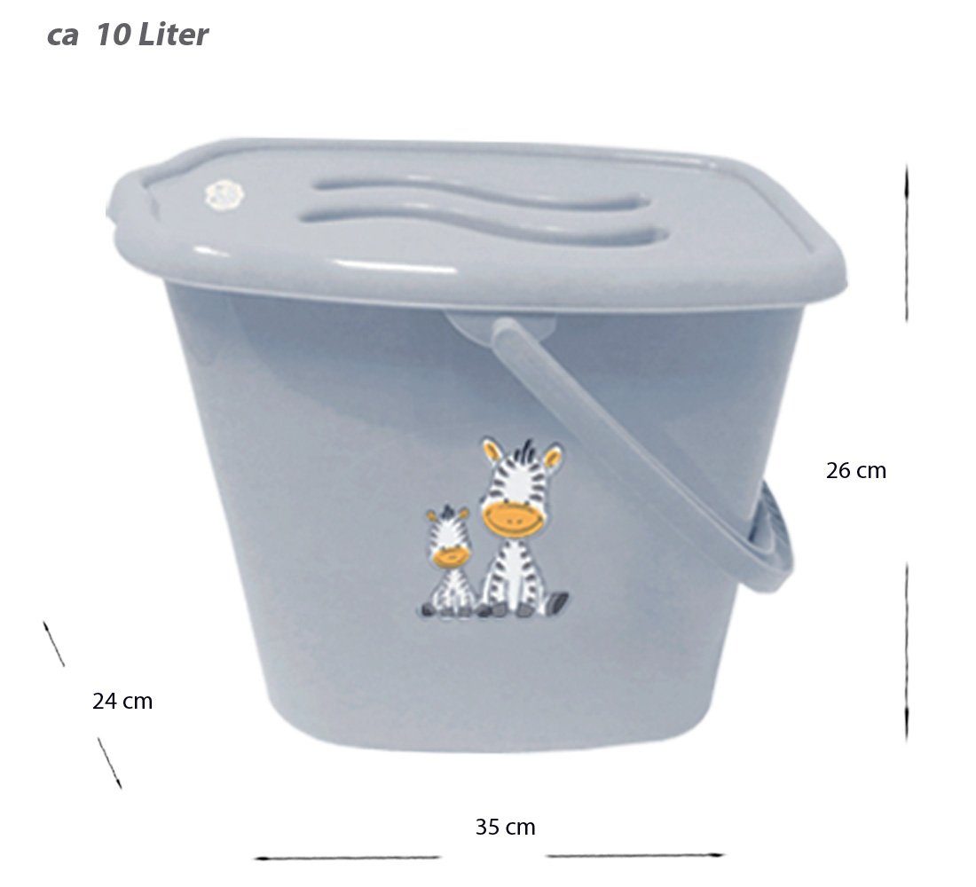 Maltex Babybadewanne 5 Teile SET - Zebra Grau - - Badeset Baby Wanne 84 cm, (Premium.set 5 tlg), = WANNE + BADESITZ + TÖPFCHEN + WC AUFSATZ + WINDELEIMER