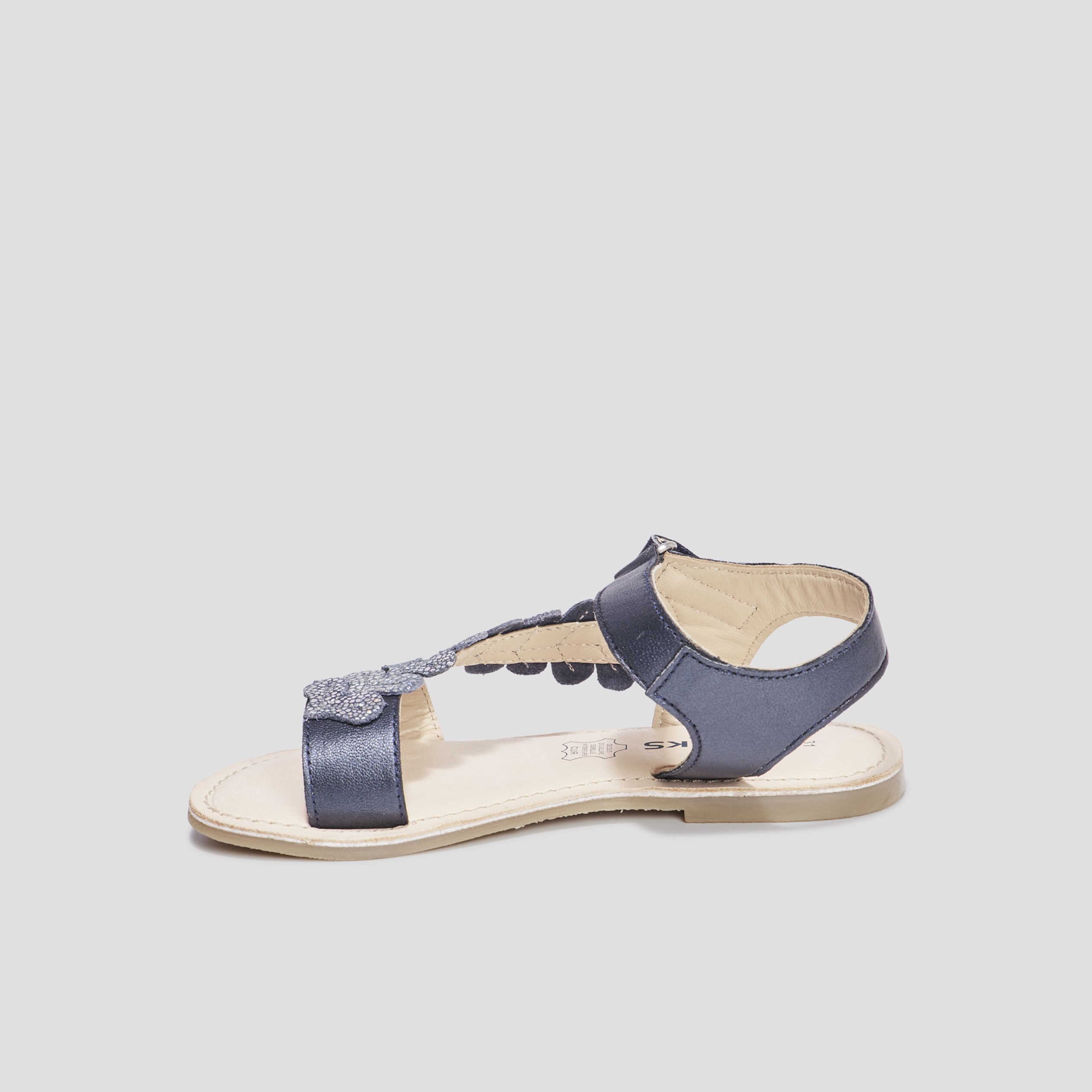 Sandales brides feuilles en cuir Creeks bleu fille | La Halle