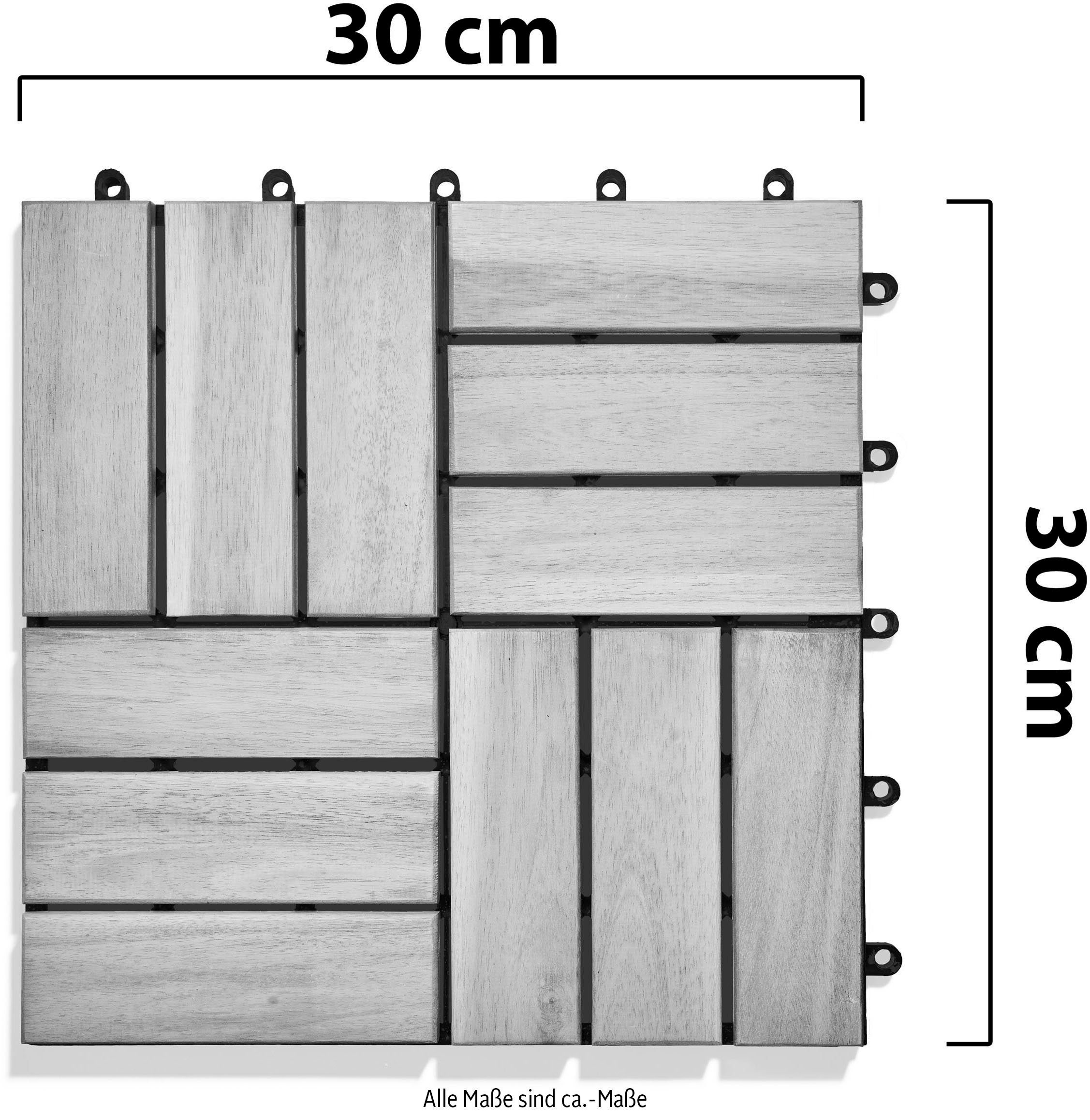 Gartenfreude Holzfliesen, Set, 10 St., 0,9 m², Akazienholz, wetterfest, mit Klickfunktion