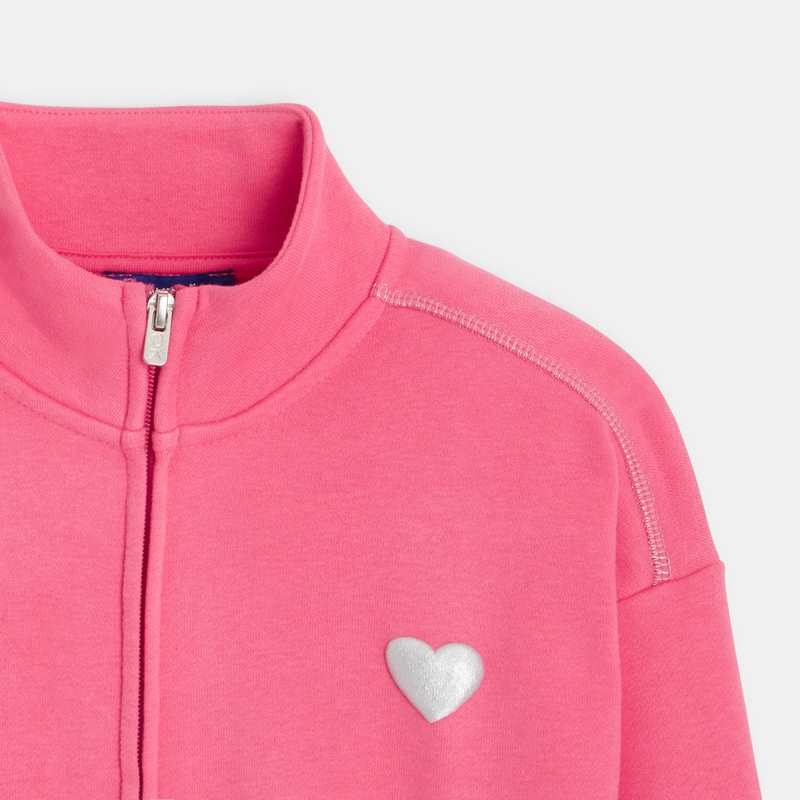 Sweat-shirt uni à col montant rose fille