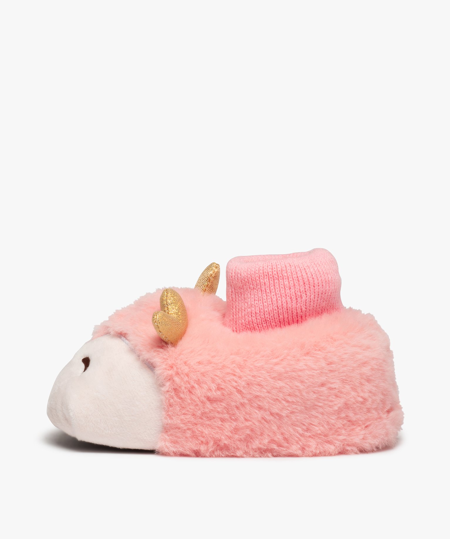 Chaussons fille peluche petit animal à col chaussette rose | GEMO