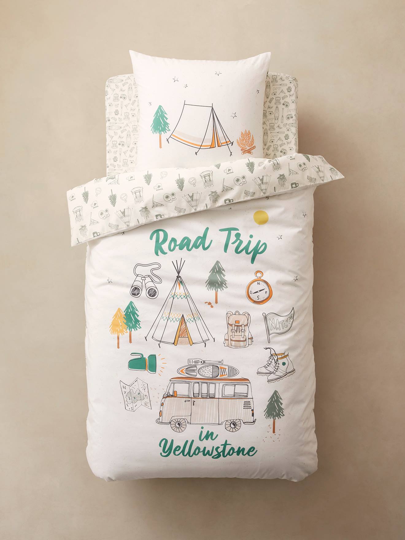 Vertbaudet Kinder Bettwäsche-Set YELLOWSTONE Oeko-Tex - beige
