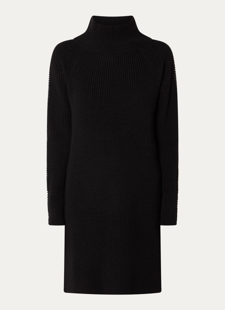 Rochie scurtă Sisley din tricot cu nervuri și decolteu înalt