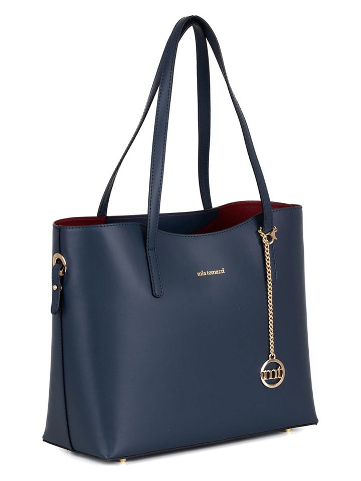 Mia Tomazzi Leder-Schultertasche in Dunkelblau - (B)35 x (H)30 x (T)15 cm günstig kaufen onesize