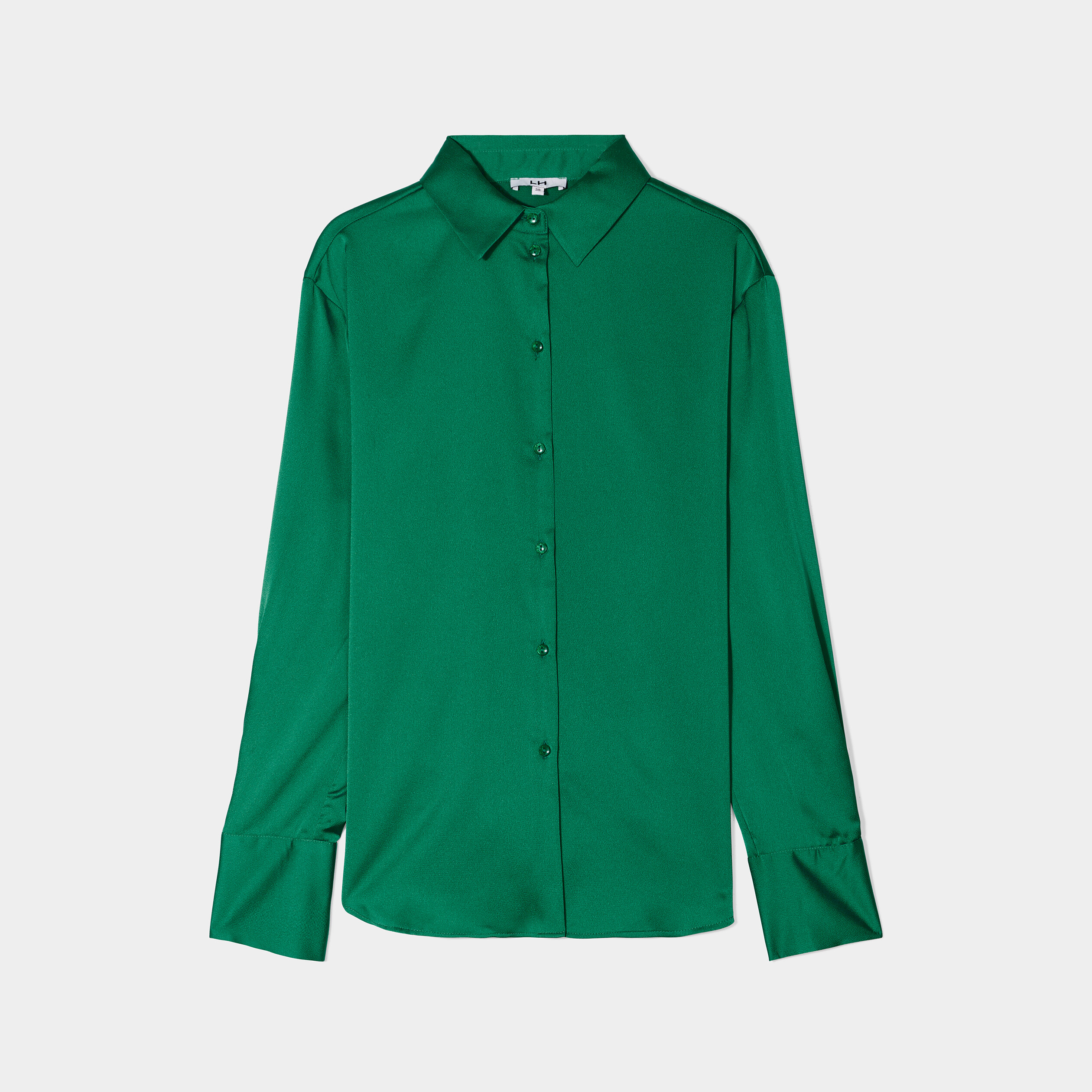 Chemise satin manches longues vert émeraude femme | La Halle