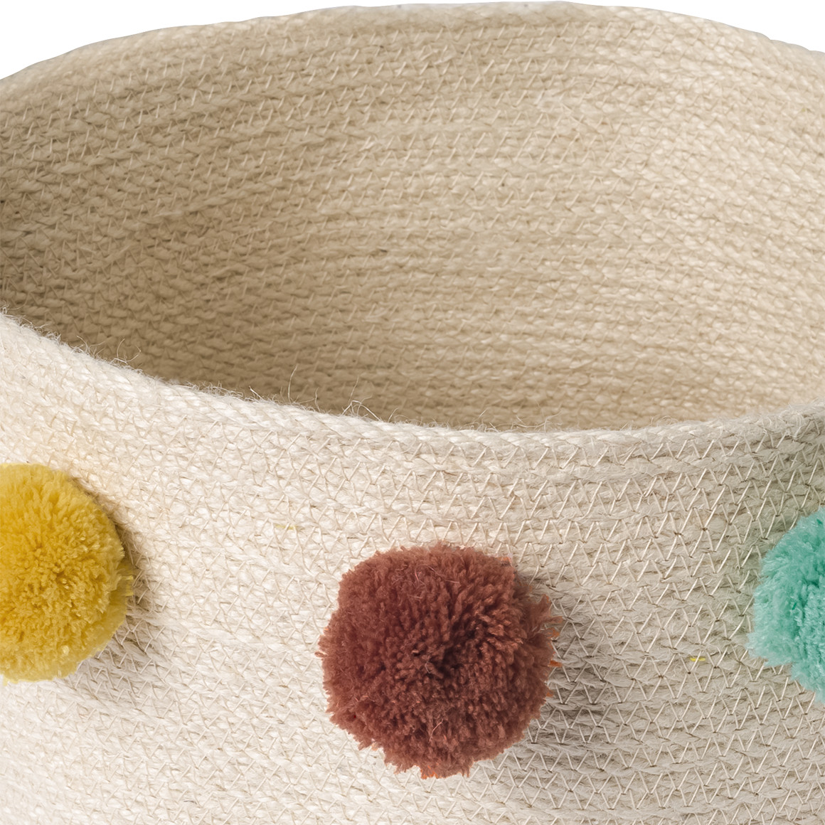 Aufbewahrungskorb mit bunten Pompons