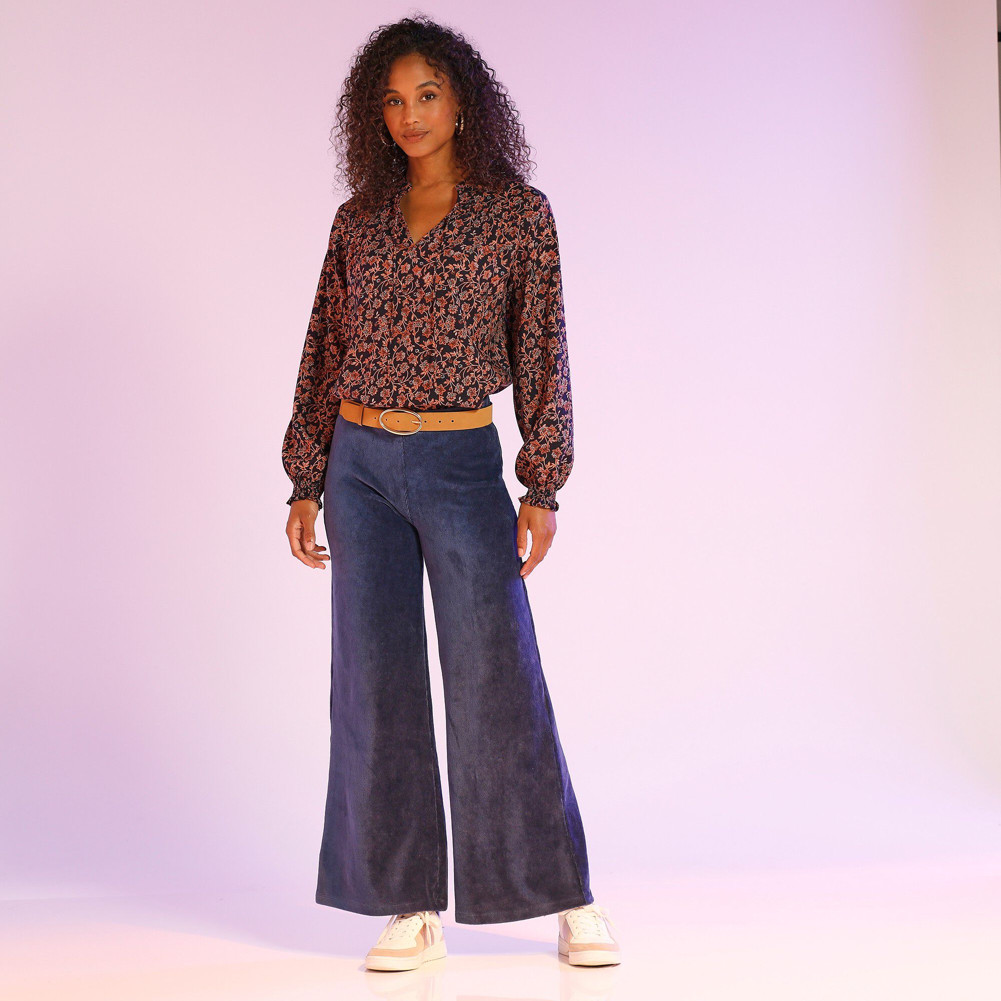 Pantalon large en velours hyper confort