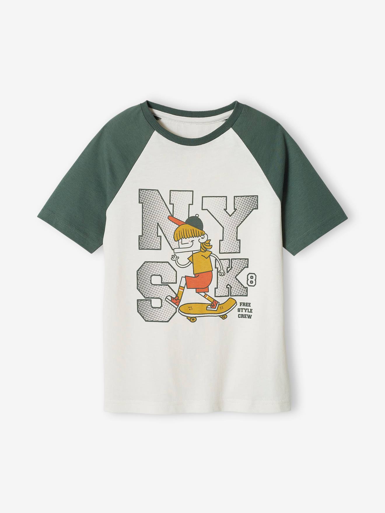 Vertbaudet Jungen T-Shirt mit Kontrastärmeln - salbeigrün