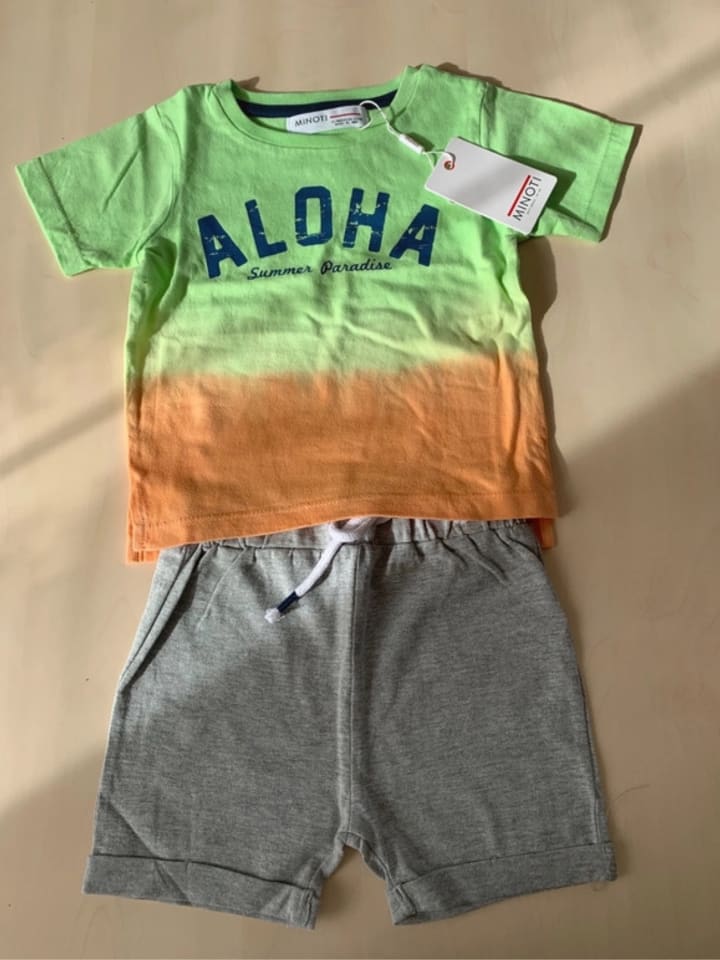 Minoti 2tlg. Outfit in Grün/ Orange/ Grau günstig kaufen 80/86