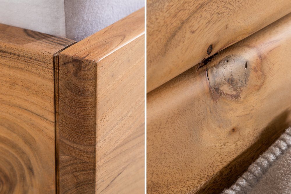 riess-ambiente Massivholzbett AMAZONAS 180x200cm natur / silber (Einzelartikel, 1-tlg), Akazie · Baumkante · Doppelbett · Kingsize · Edelstahl · Handmade