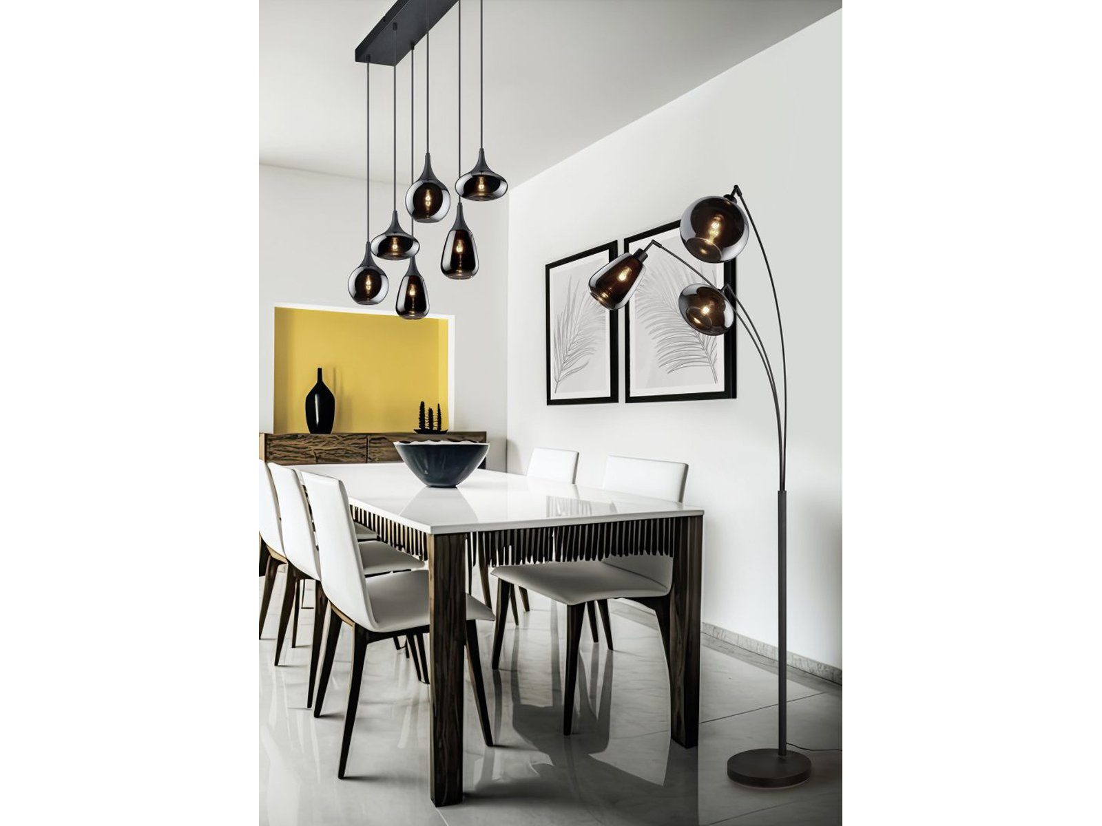 meineWunschleuchte LED Stehlampe, Dimmfunktion, LED wechselbar, Warmweiß, große Designer Leselampe dimmbar, schwarz, Kugel Rauchglas Höhe 200cm