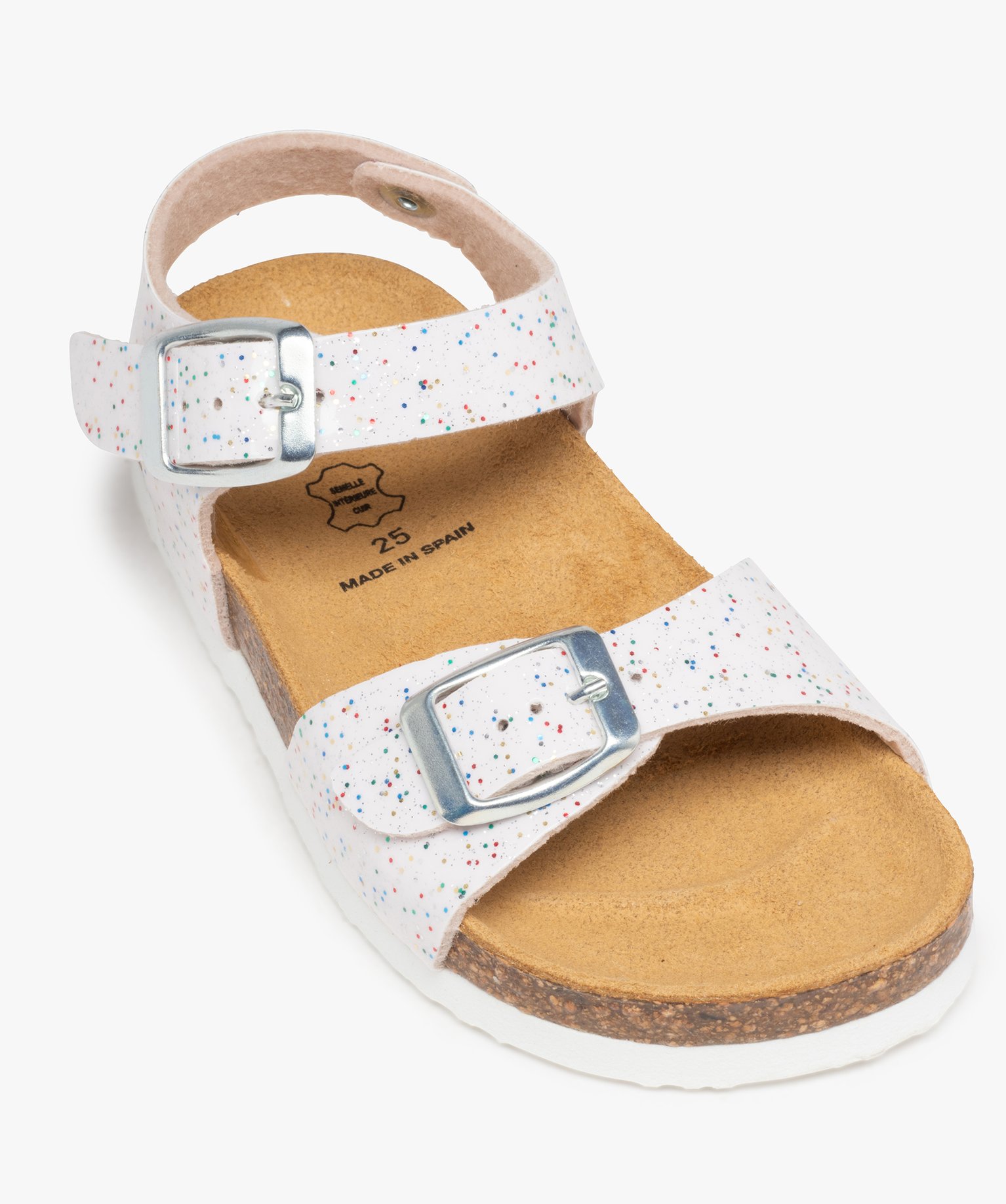 Sandales fille à brides à boucle fantaisie et semelle liège blanc | GEMO