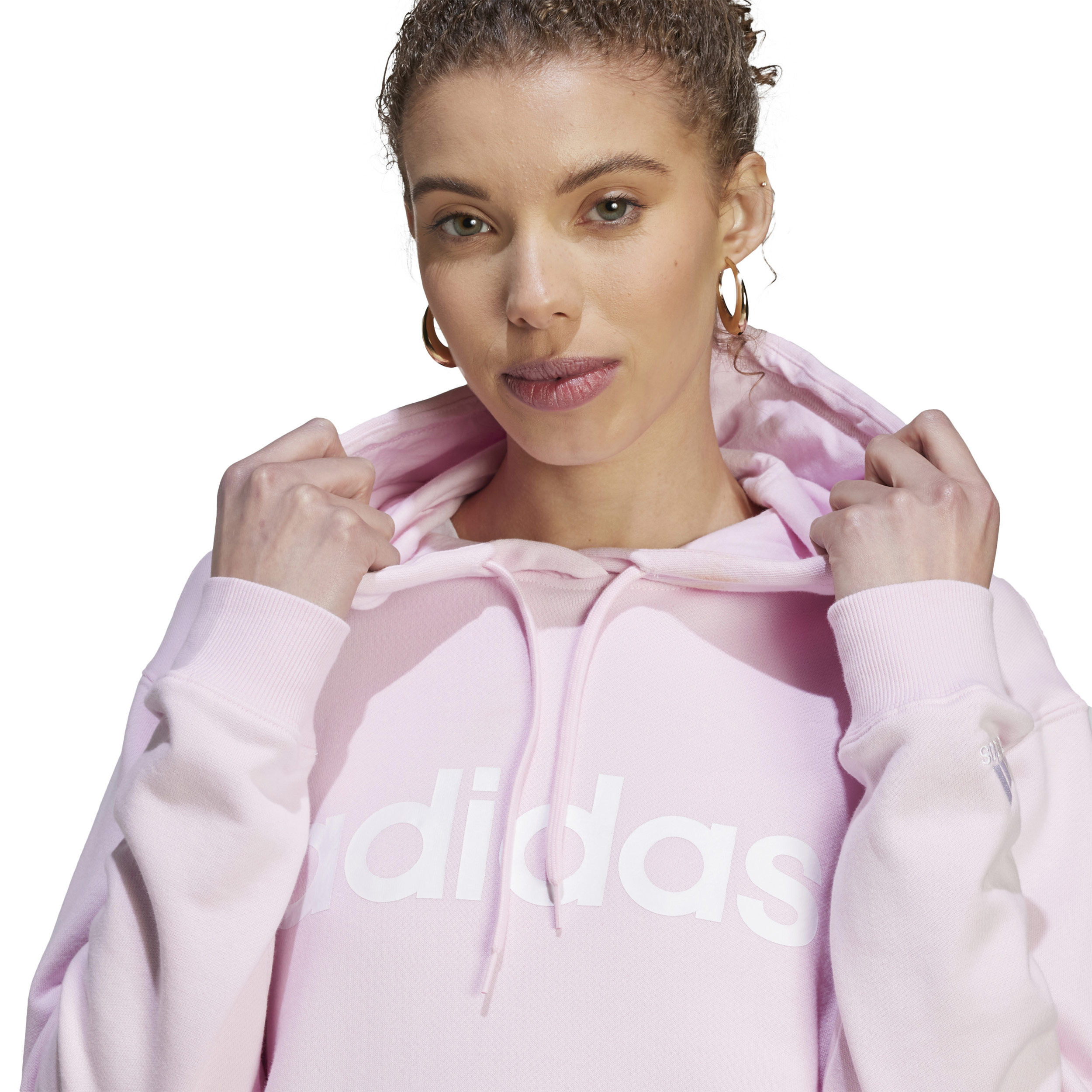 Linear French Terry Hoody Damen - Rosa, Weiß