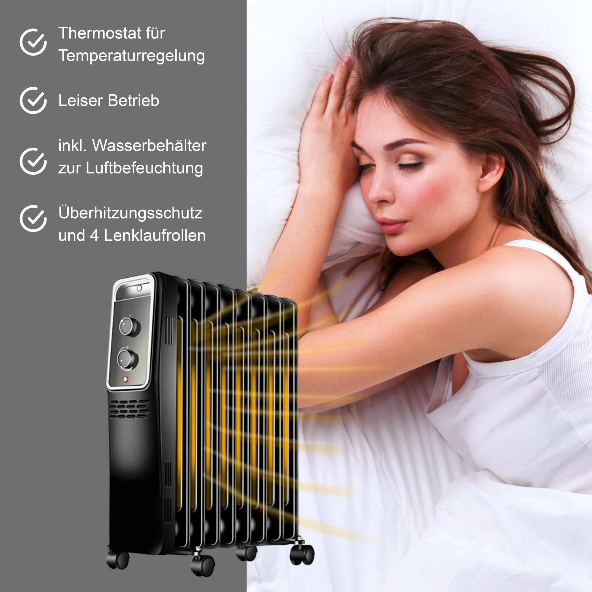 BlueCraft Ölradiator BC-84, Elektroheizung 2000 Watt mit Thermostat, 3 Stufen