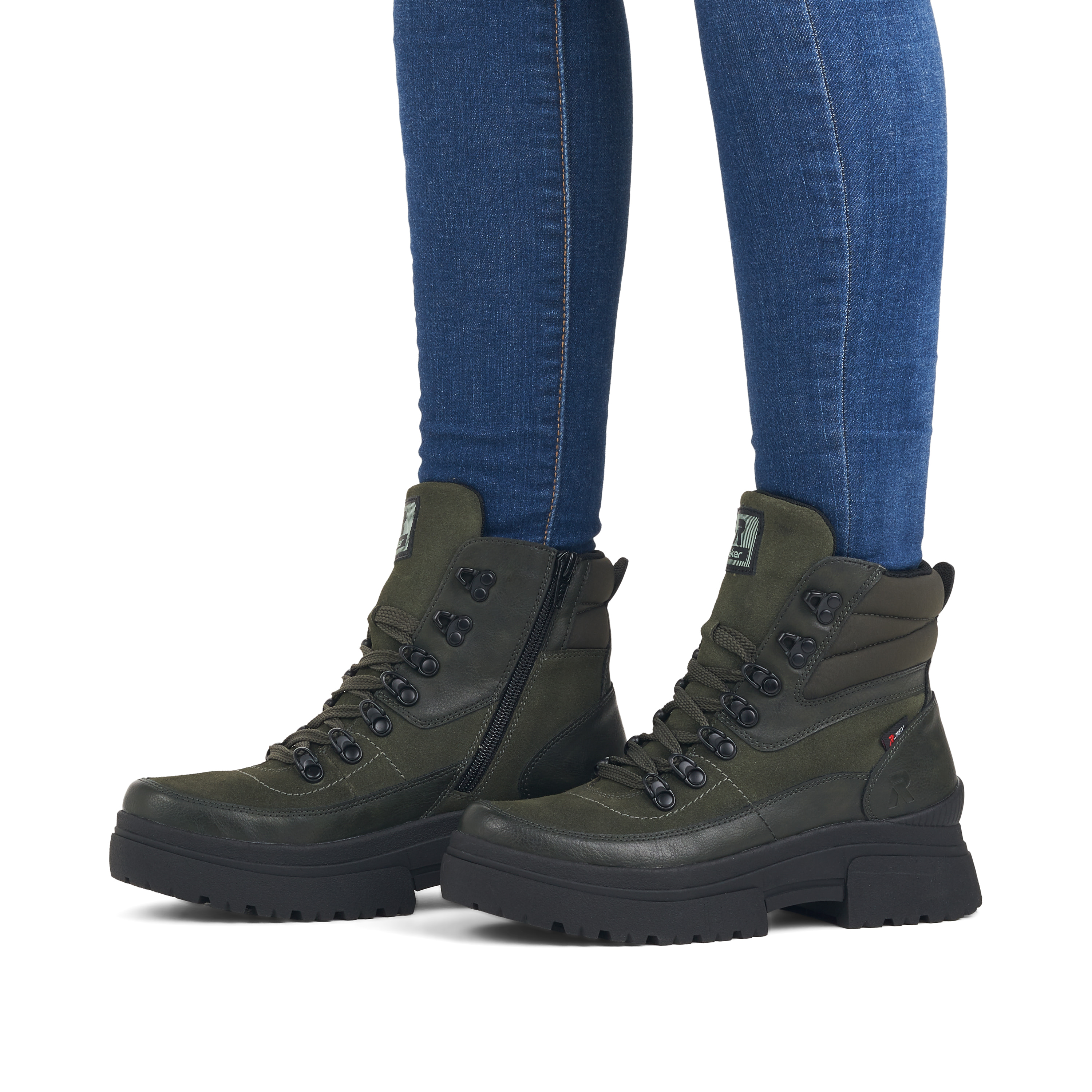 Rieker Damen Schnürstiefel army-green black